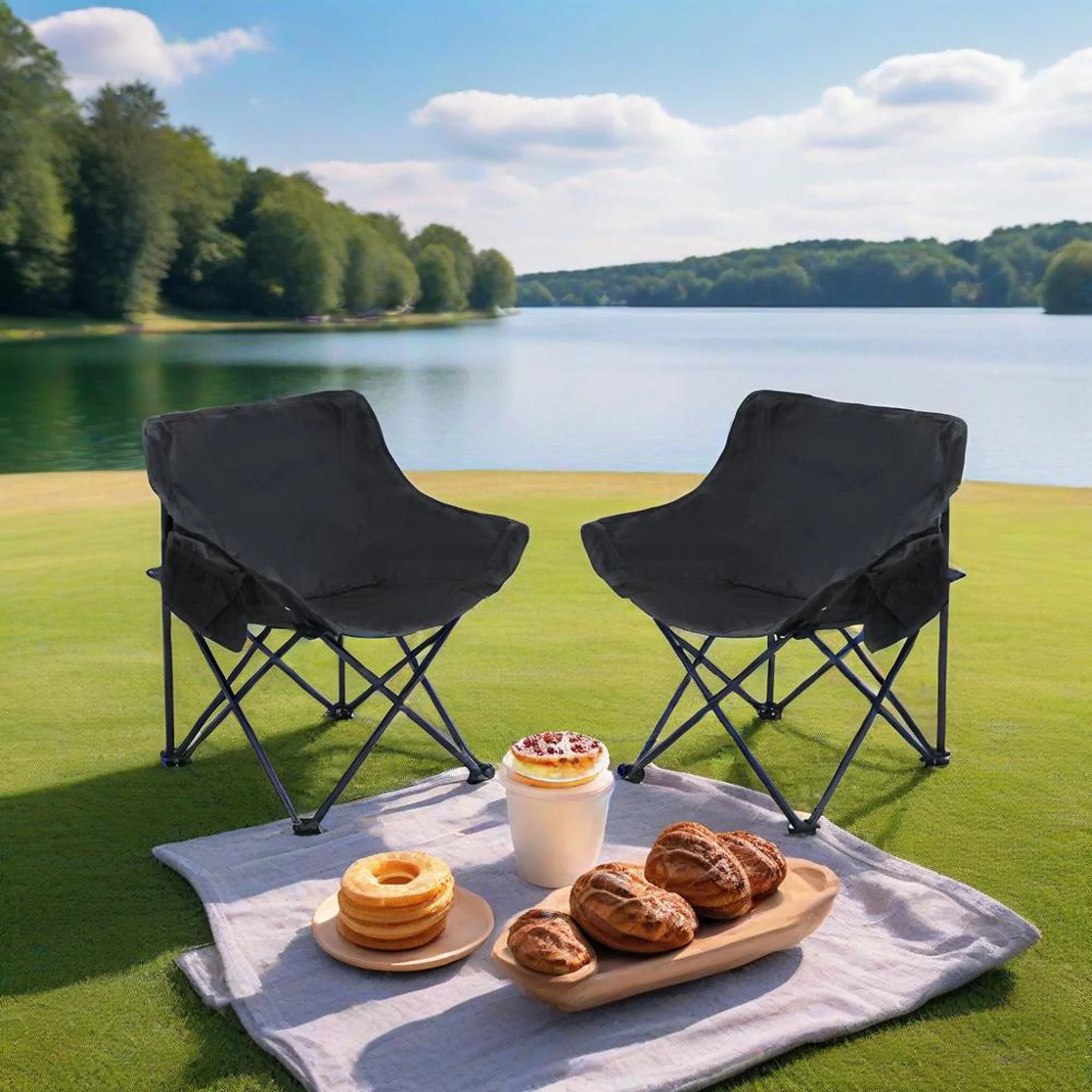 2 Pieces Outdoor Camping Chairs Folding / Portable, Comfortable Seating, Durable Steel Fram - Image 9
