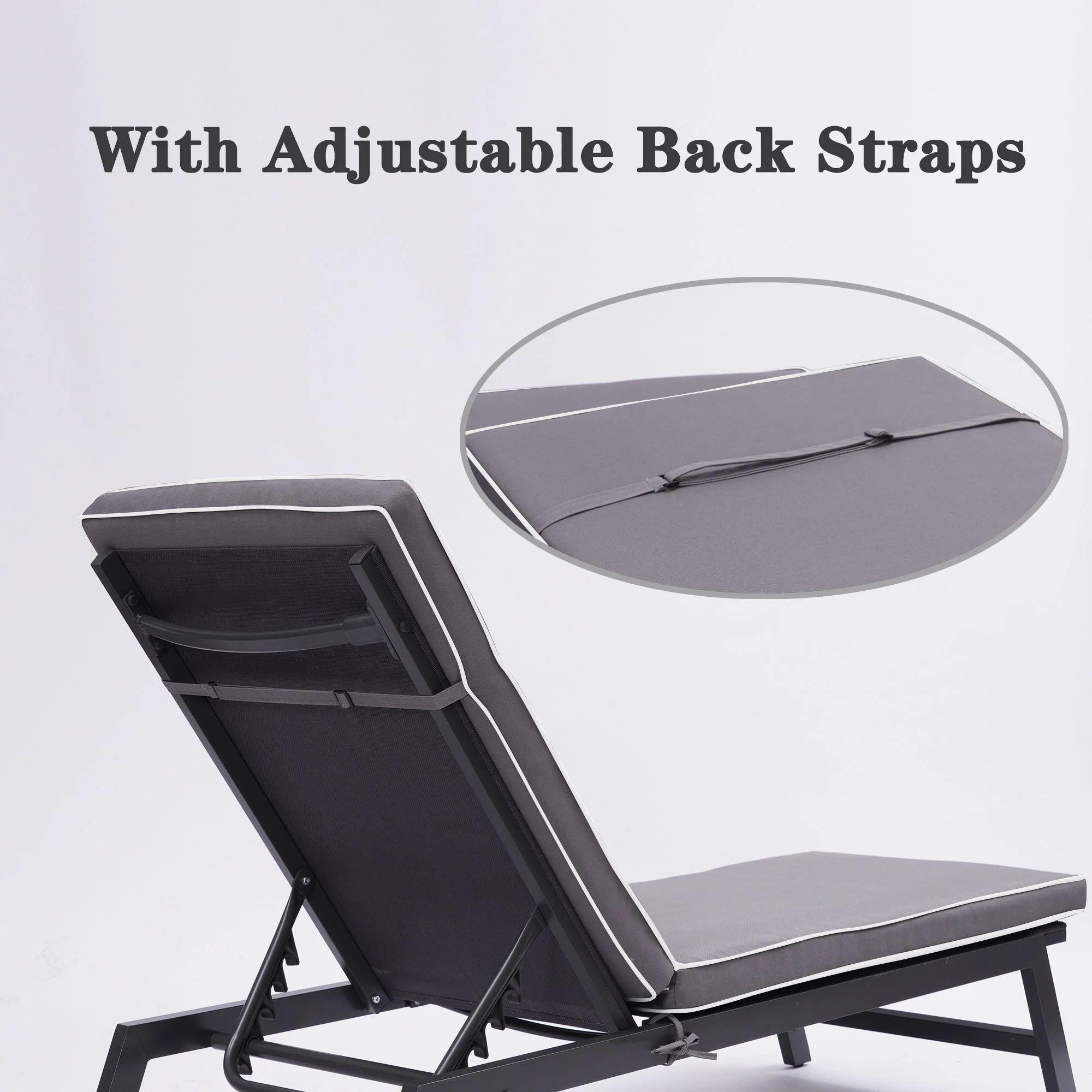 2 Pieces Set Outdoor Lounge Chair Cushion Replacement Patio Furniture Seat Cushion Chaise Lounge Cushion - Antique Gray / White - Image 3