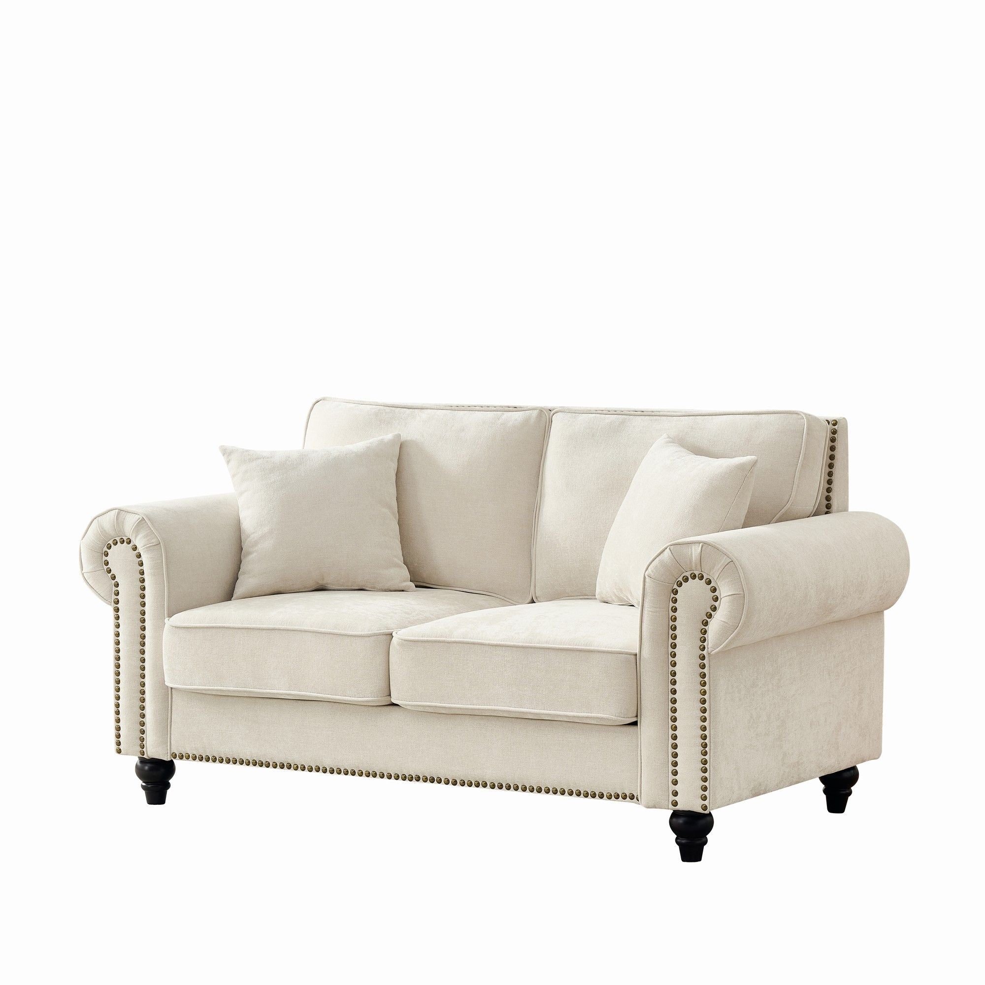 2 Seater Sofa With Rolled Arms, Tufted Upholstered Couch - Image 11