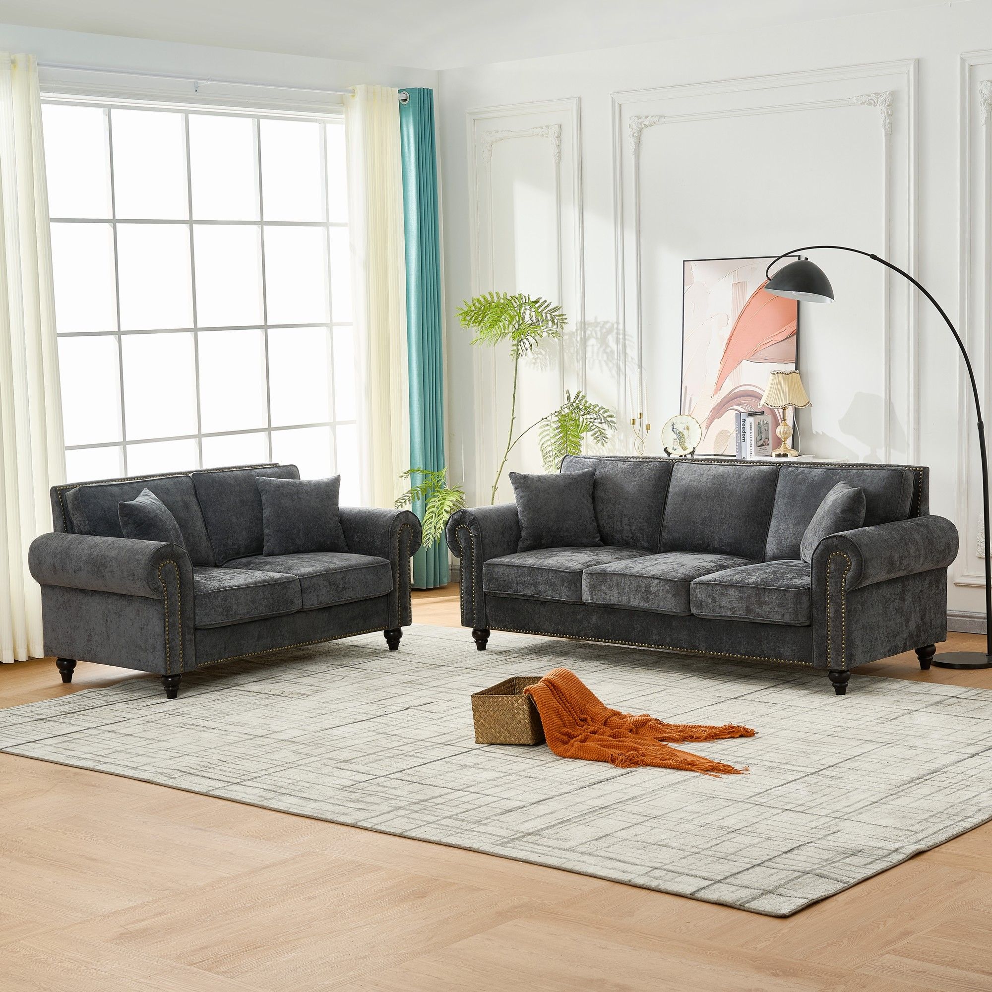 2 Seater Sofa With Rolled Arms, Tufted Upholstered Couch - Image 12