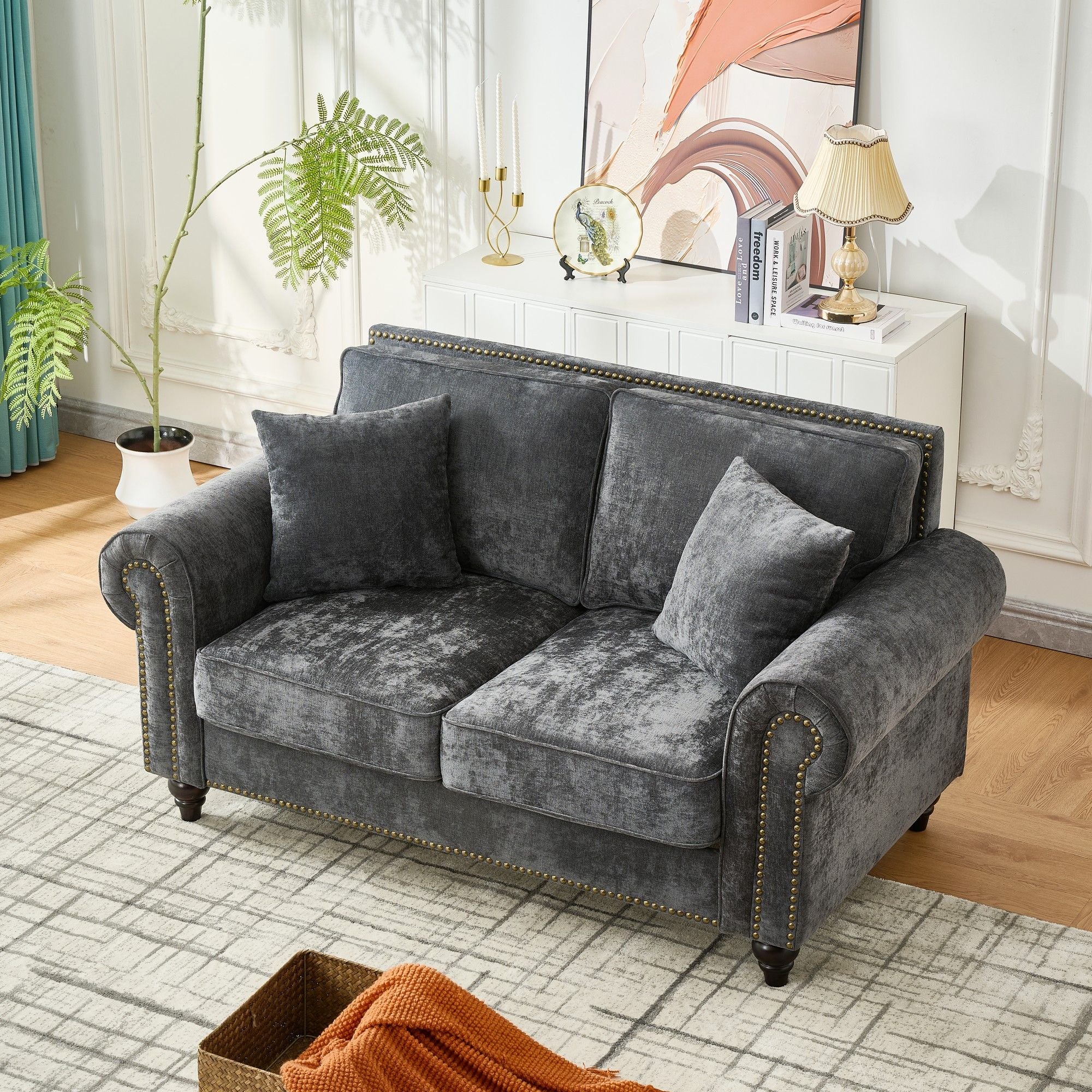 2 Seater Sofa With Rolled Arms, Tufted Upholstered Couch - Image 14