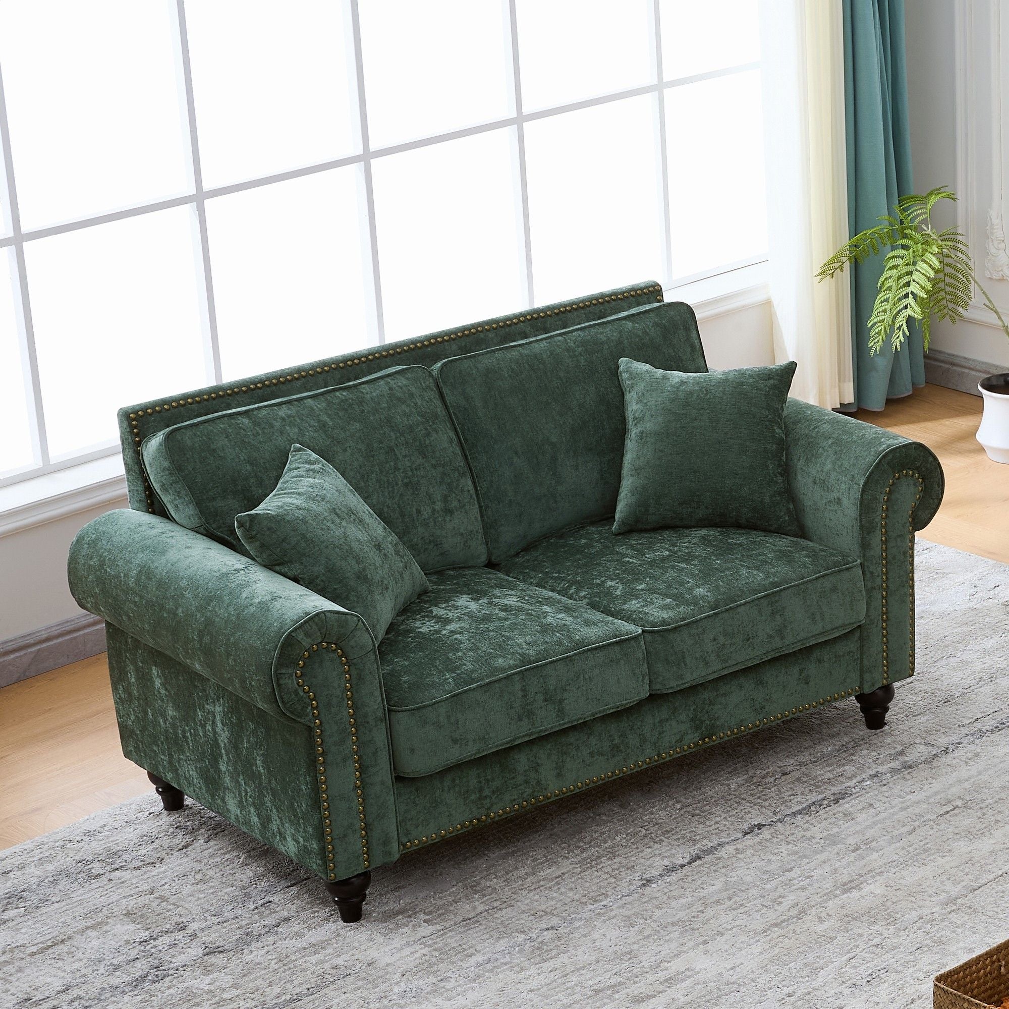 2 Seater Sofa With Rolled Arms, Tufted Upholstered Couch - Image 4