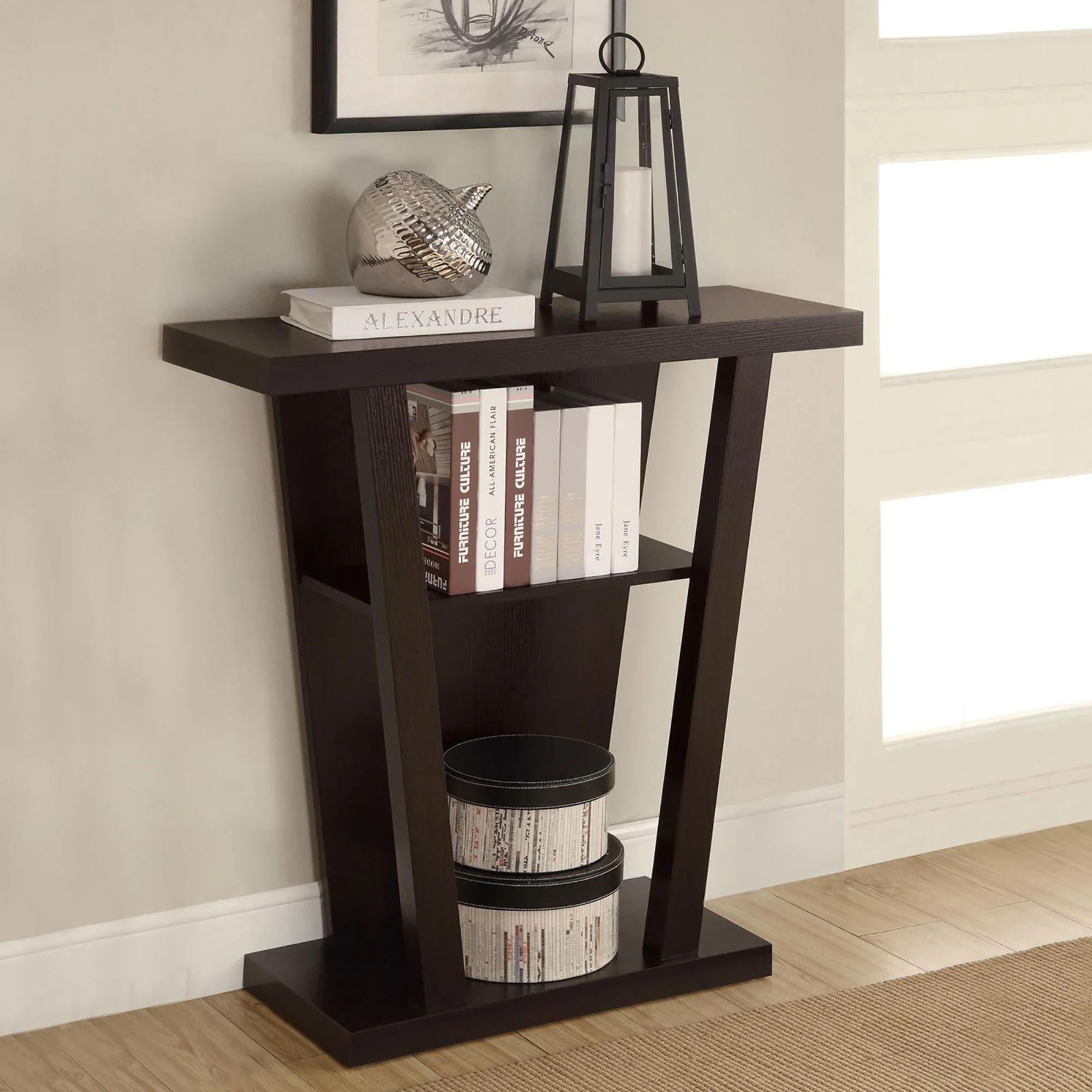 2 Shelf Console Table With V Shape Design - Brown - Image 4