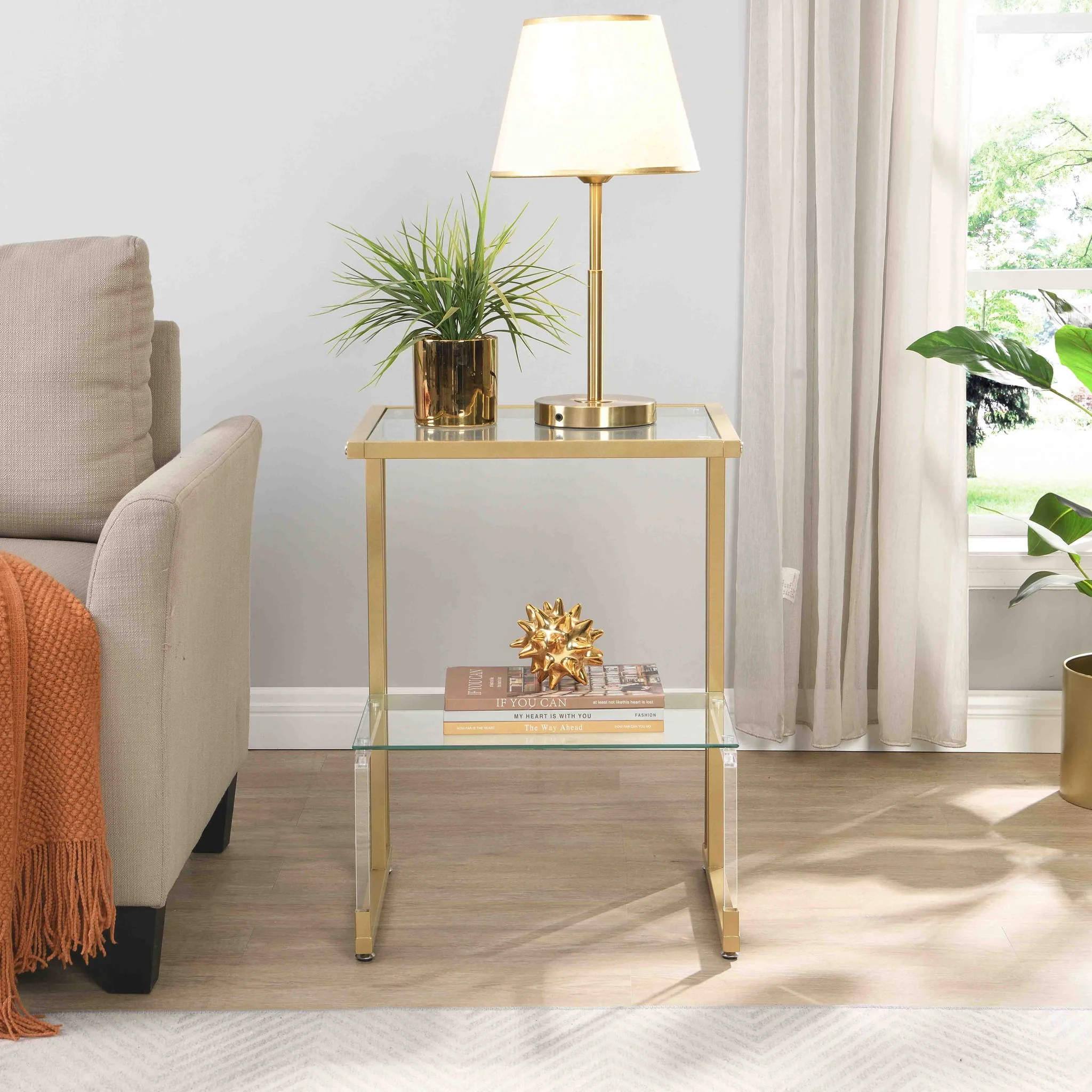2 Tier Acrylic Glass End Table For Living Room - Image 2