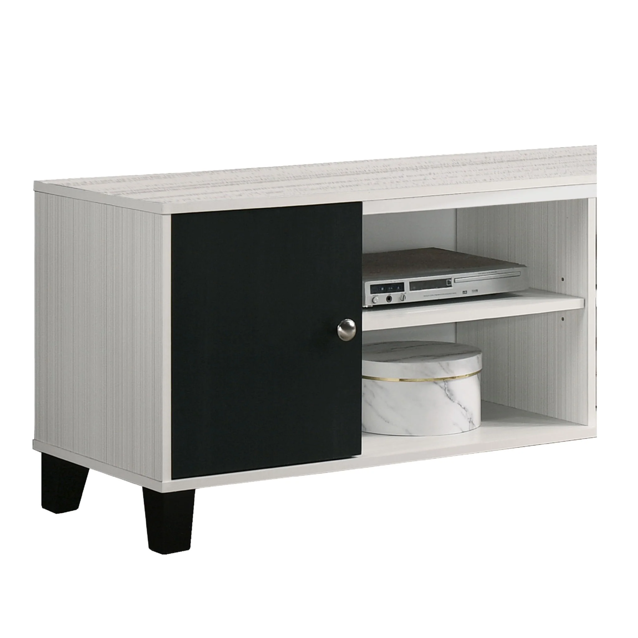 2 Tone TV Stand With Open Shelving And Concealed Storage Living Room Furniture - Black / White - Image 2