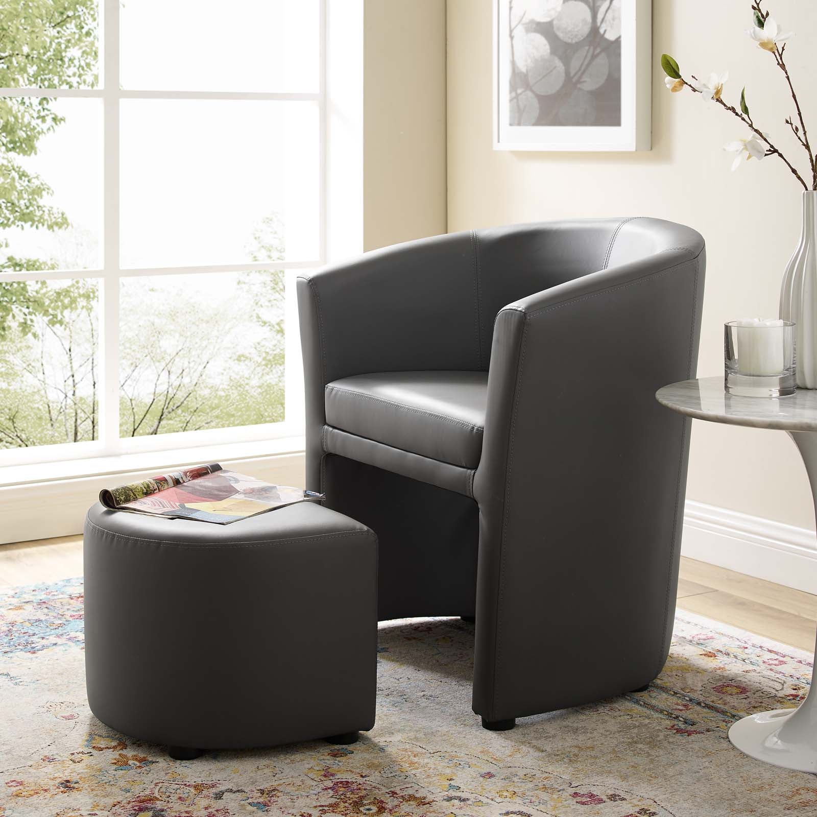 22 Inch Faux Leather Armchair and Ottoman - Image 10