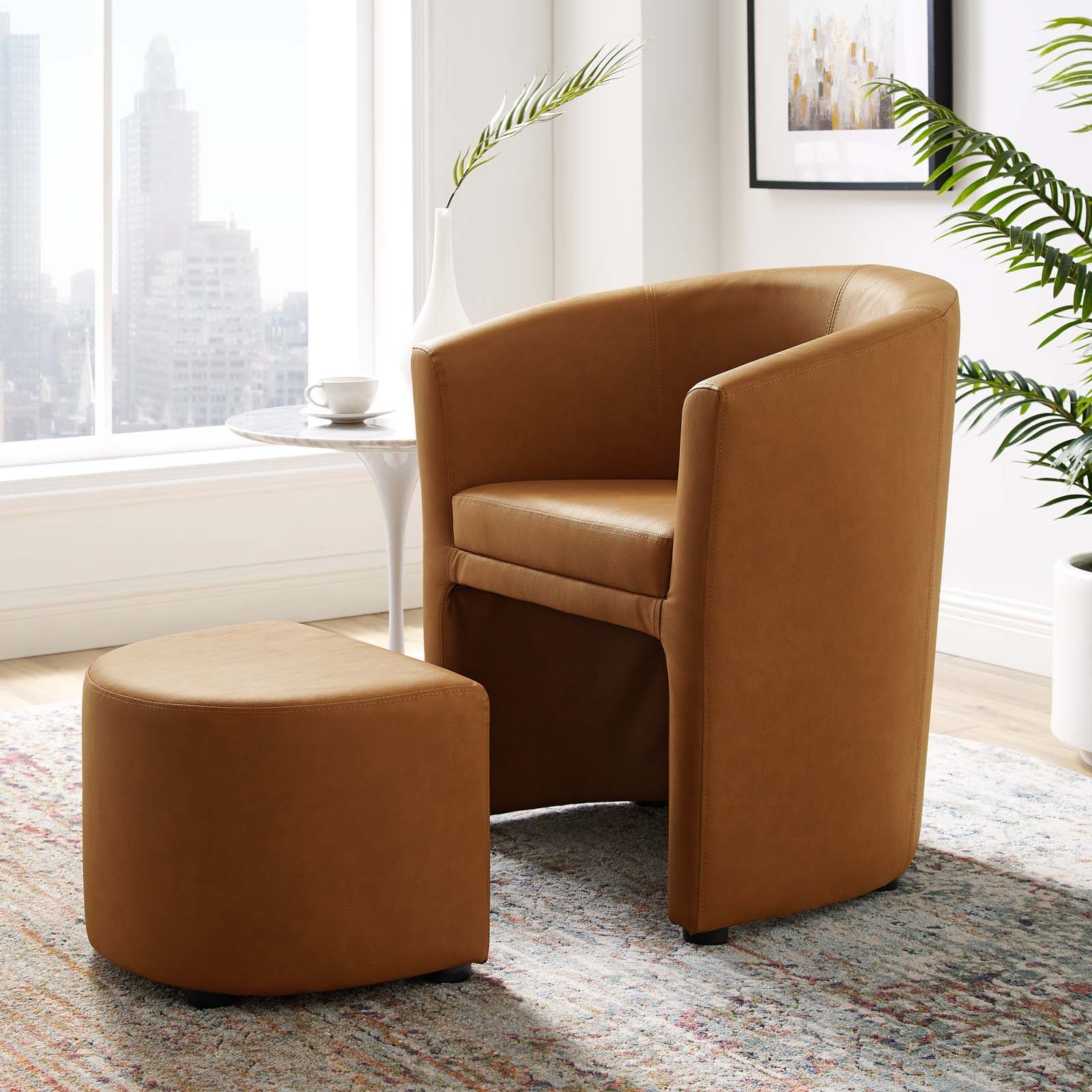 22 Inch Faux Leather Armchair and Ottoman - Image 15