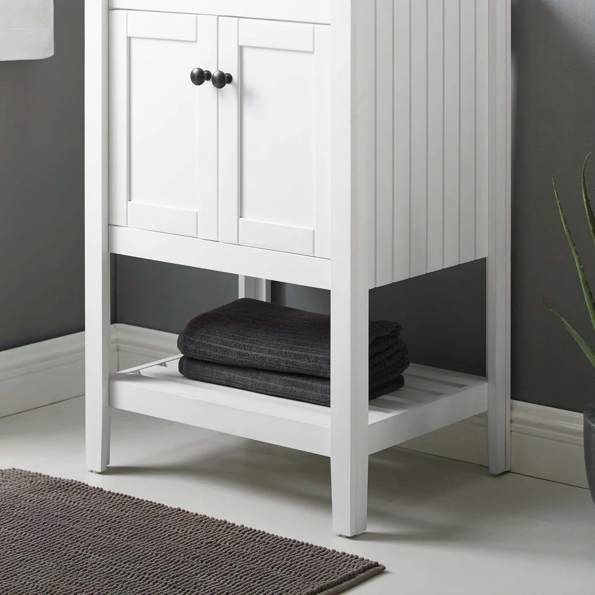 23" White Rustic Modern Bathroom Vanity Cabinet – Slatted Shelf Design - Image 4