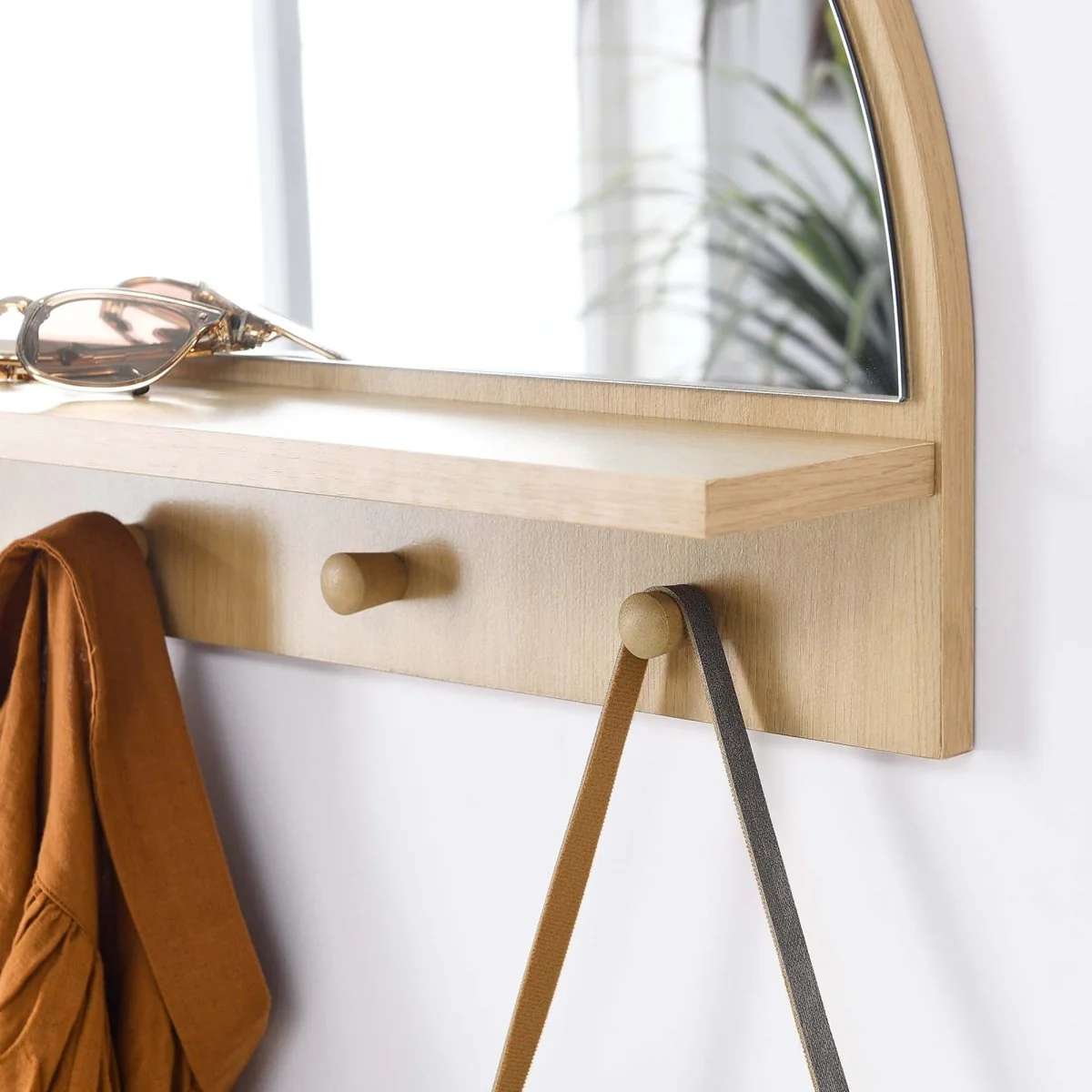 23x15" Arched Wall Mirror with Shelf and Pegs - Wall-Mounted Mirror with Shelf and Coat Pegs - Image 11