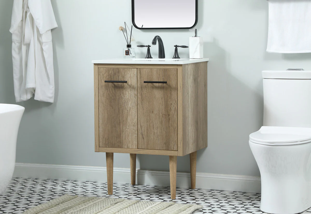 24 Inch Natural Oak Single Sink Vanity with Marble Top - Image 2