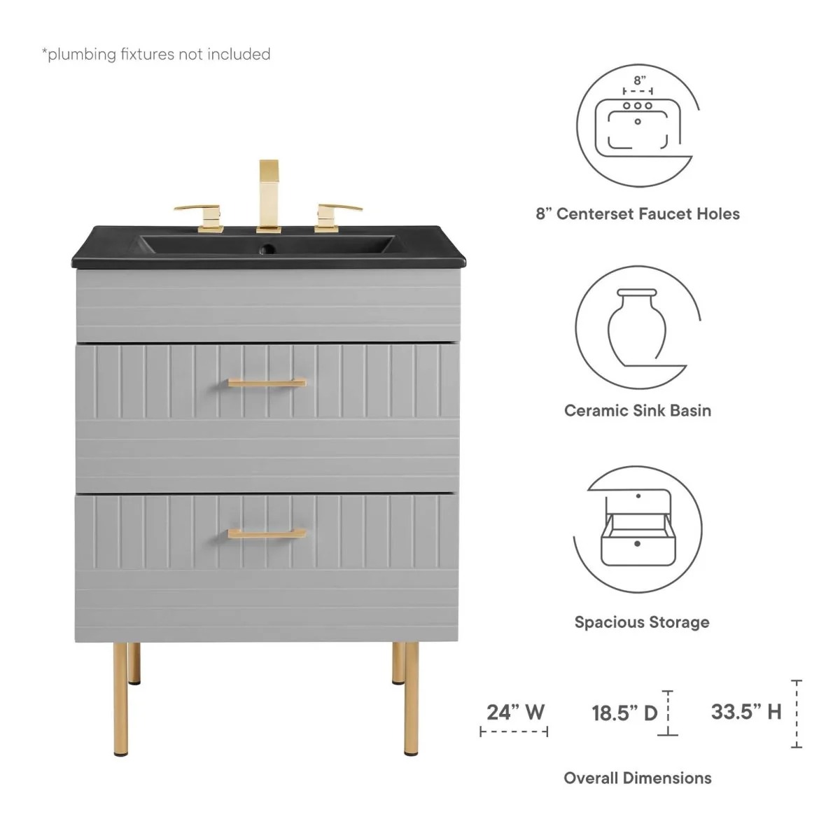 24" Modern Bathroom Vanity with Gold Hardware — Sleek Contemporary Design for Bathrooms - Image 11