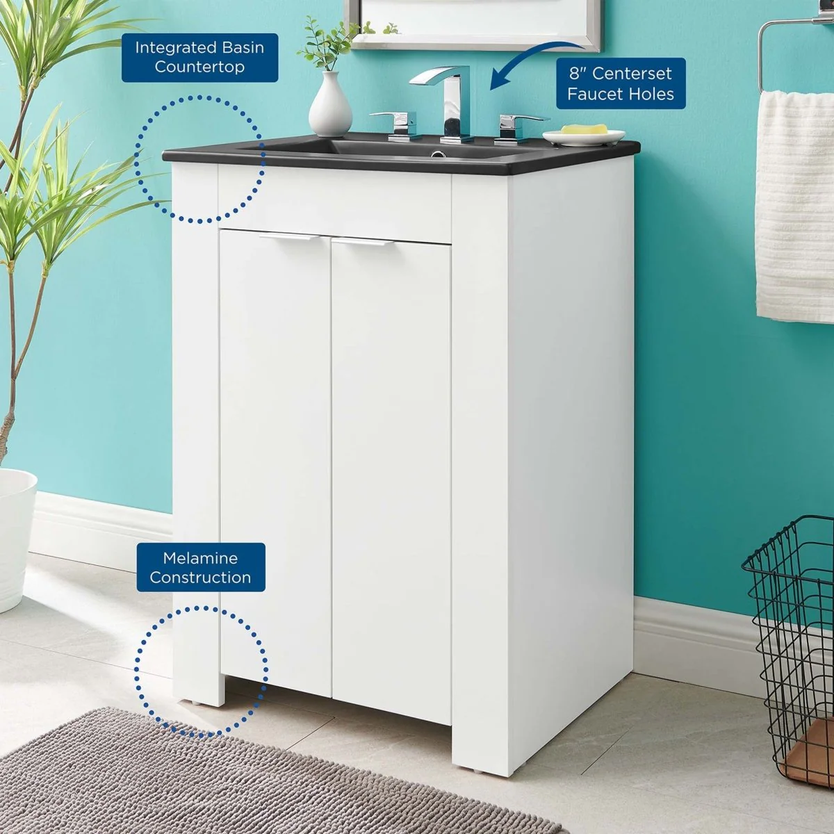 24" Modern Bathroom Vanity with Integrated Sink and Low-Profile Legs, Freestanding - Image 3