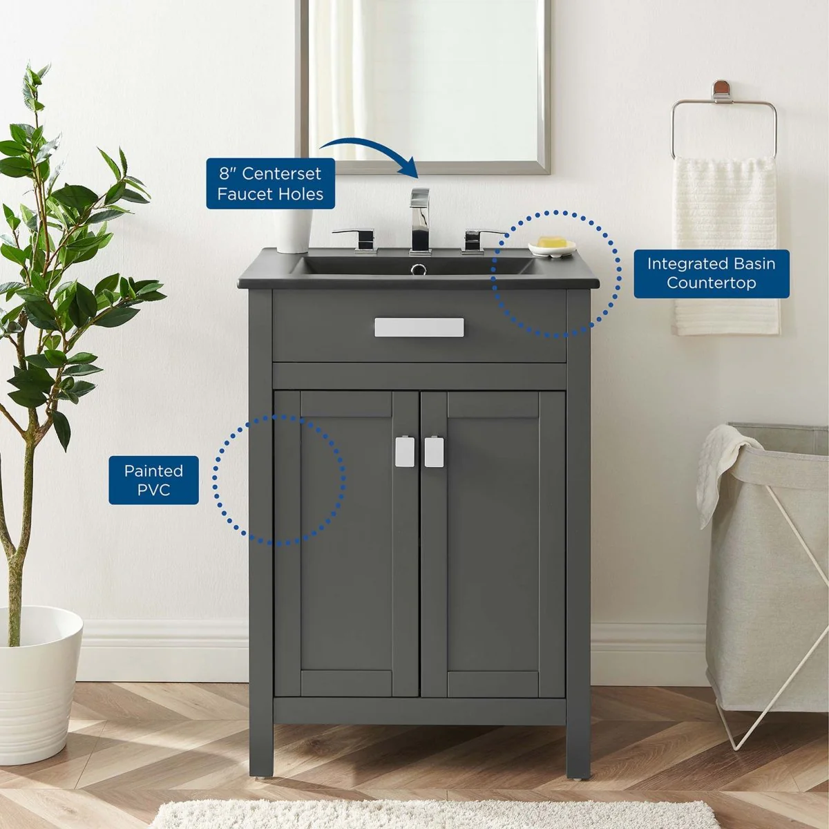 24" Modern Bathroom Vanity with Sink and Storage - Compact Contemporary Design - Image 13