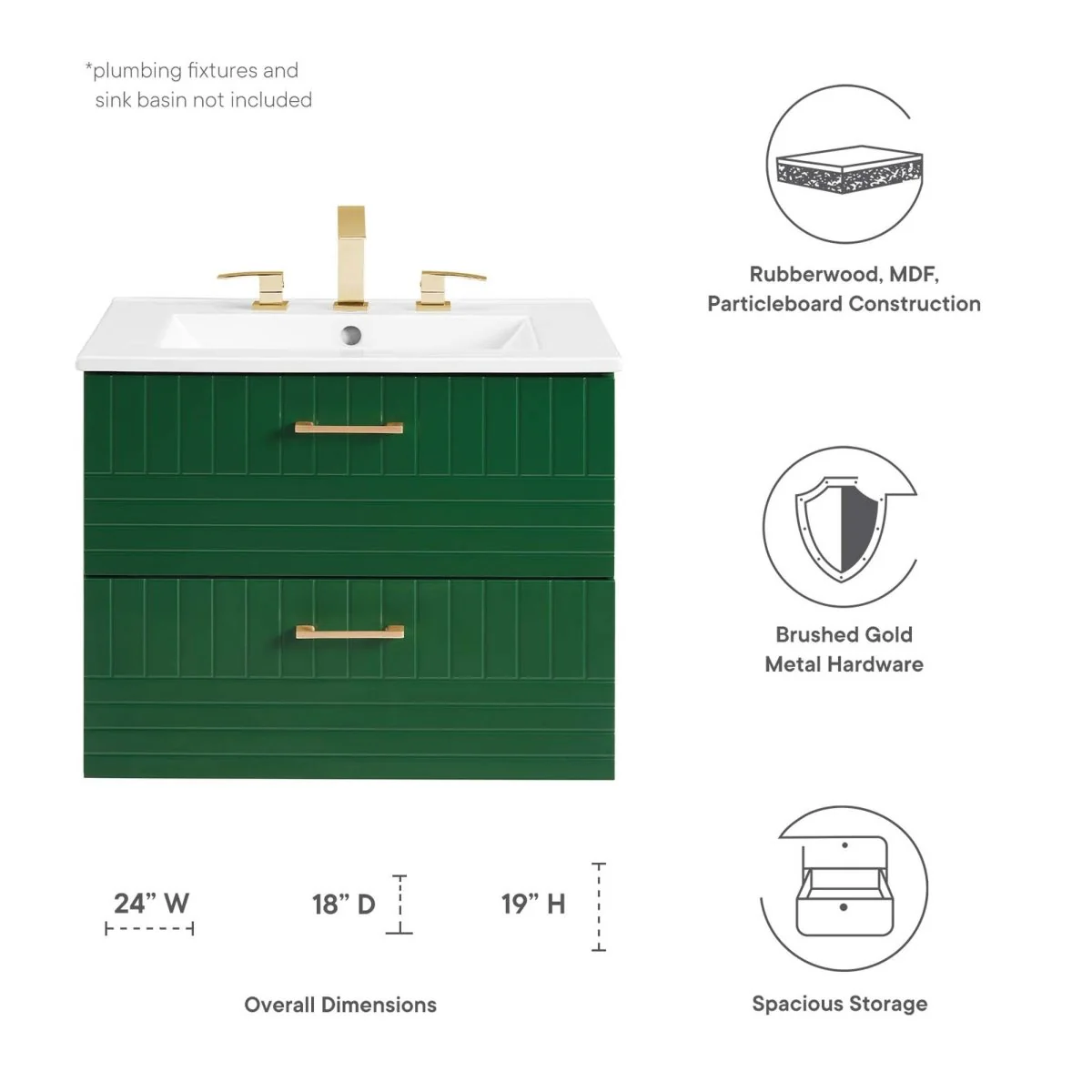 24" Modern Wall-Mount Bathroom Vanity – Sleek Contemporary Floating Vanity Cabinet - Image 11