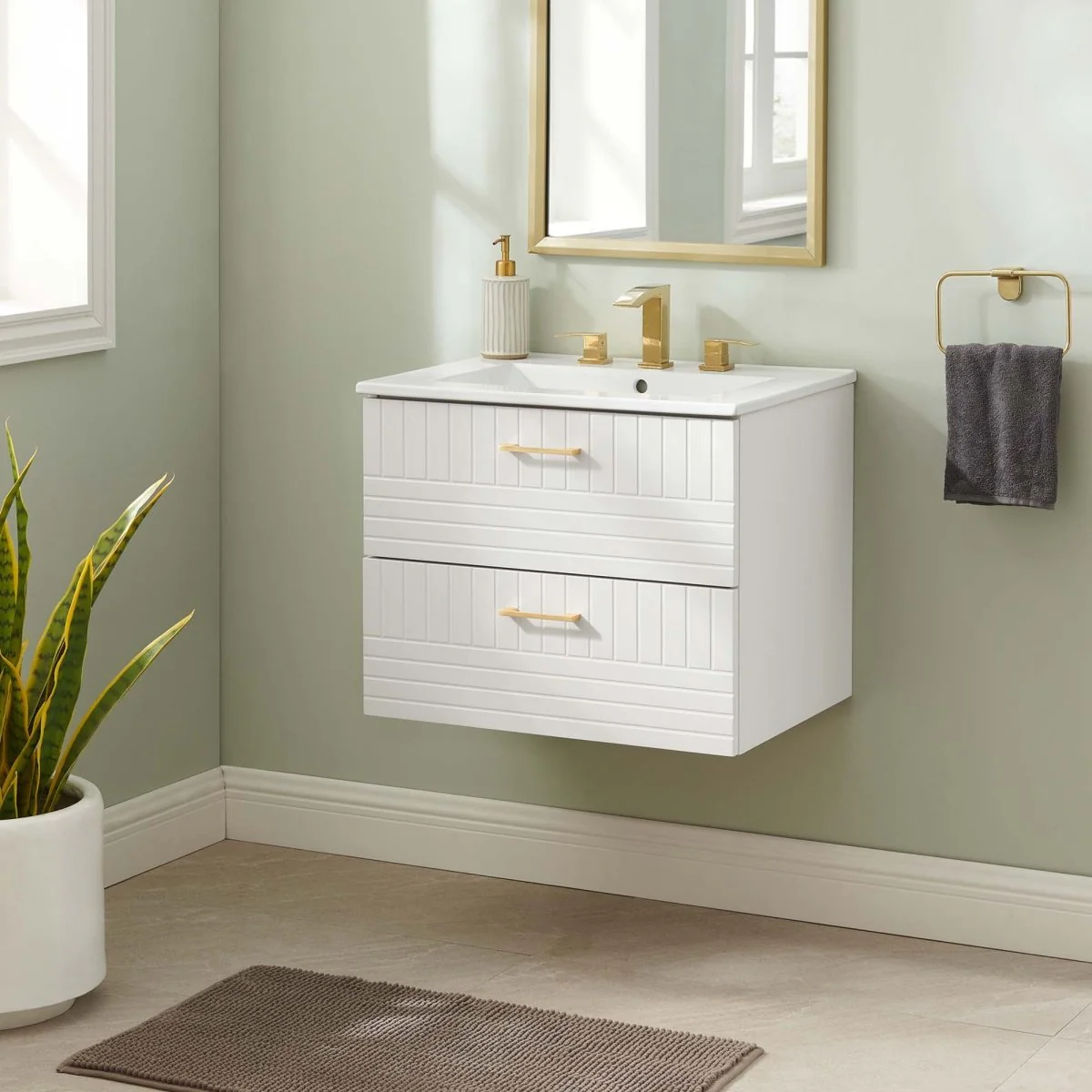 24" Modern Wall-Mount Bathroom Vanity with Sink – Compact Floating Single-Basin Vanity with Drawer Storage - Image 27