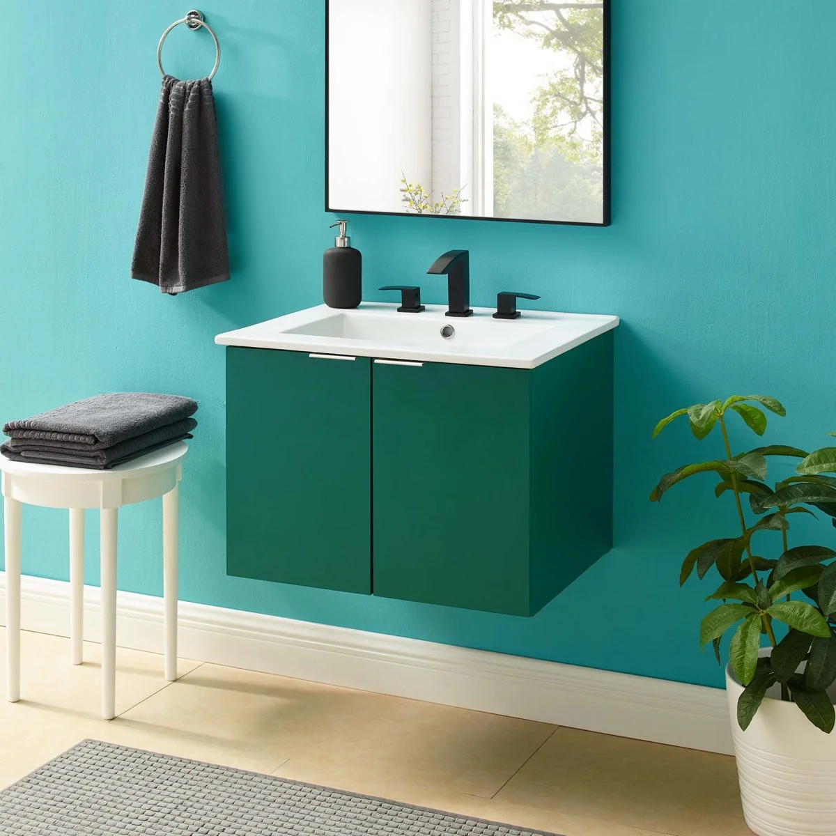 24" Modern Wall-Mount Bathroom Vanity with Sink — Floating Vanity Cabinet Basin - Image 24