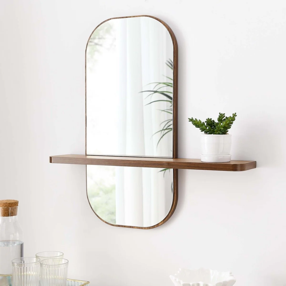 24" Rectangular Wall Mirror with Shelf — Wall-Mounted Framed Mirror for Entryway - Image 2