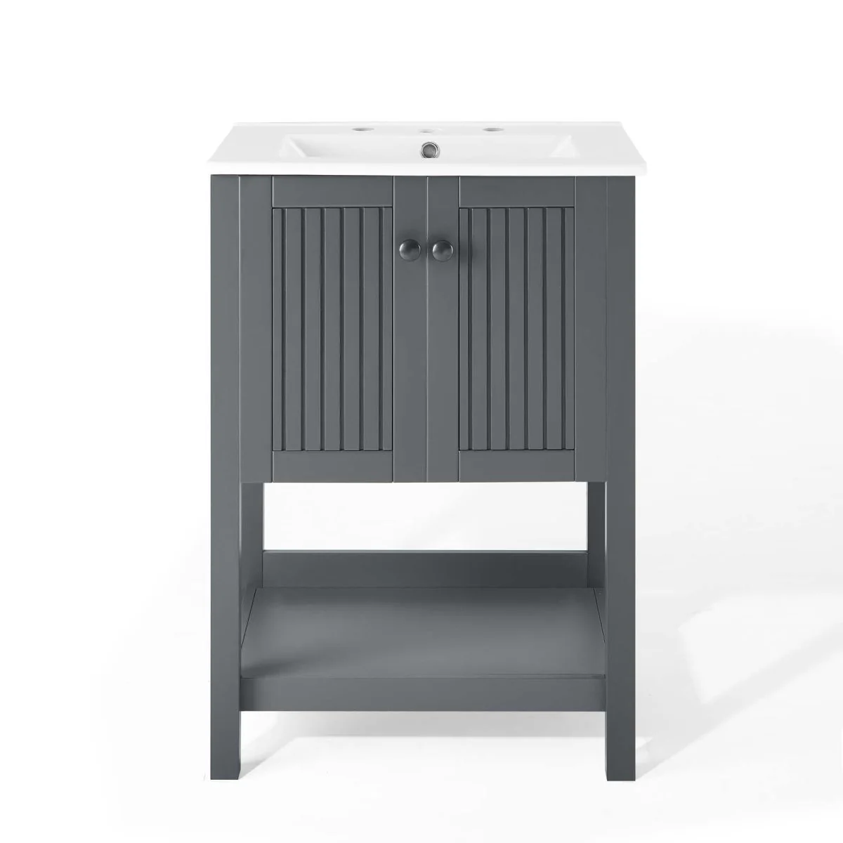 24" Rustic Modern Bathroom Vanity with Open Shelf – Contemporary Farmhouse Bathroom Furniture - Image 17