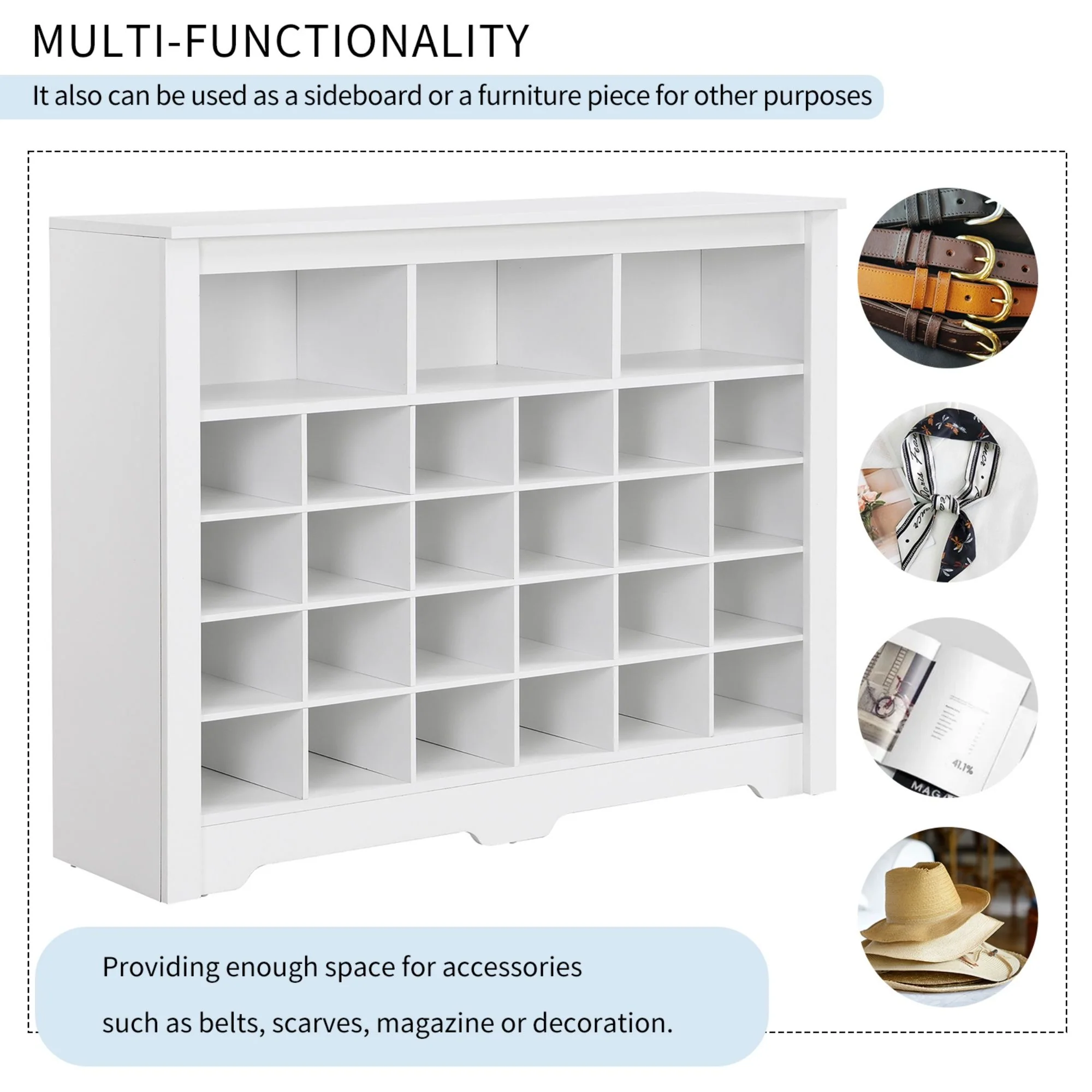 24 Shoe Cubby Console, Shoe Cabinet - White - Image 3