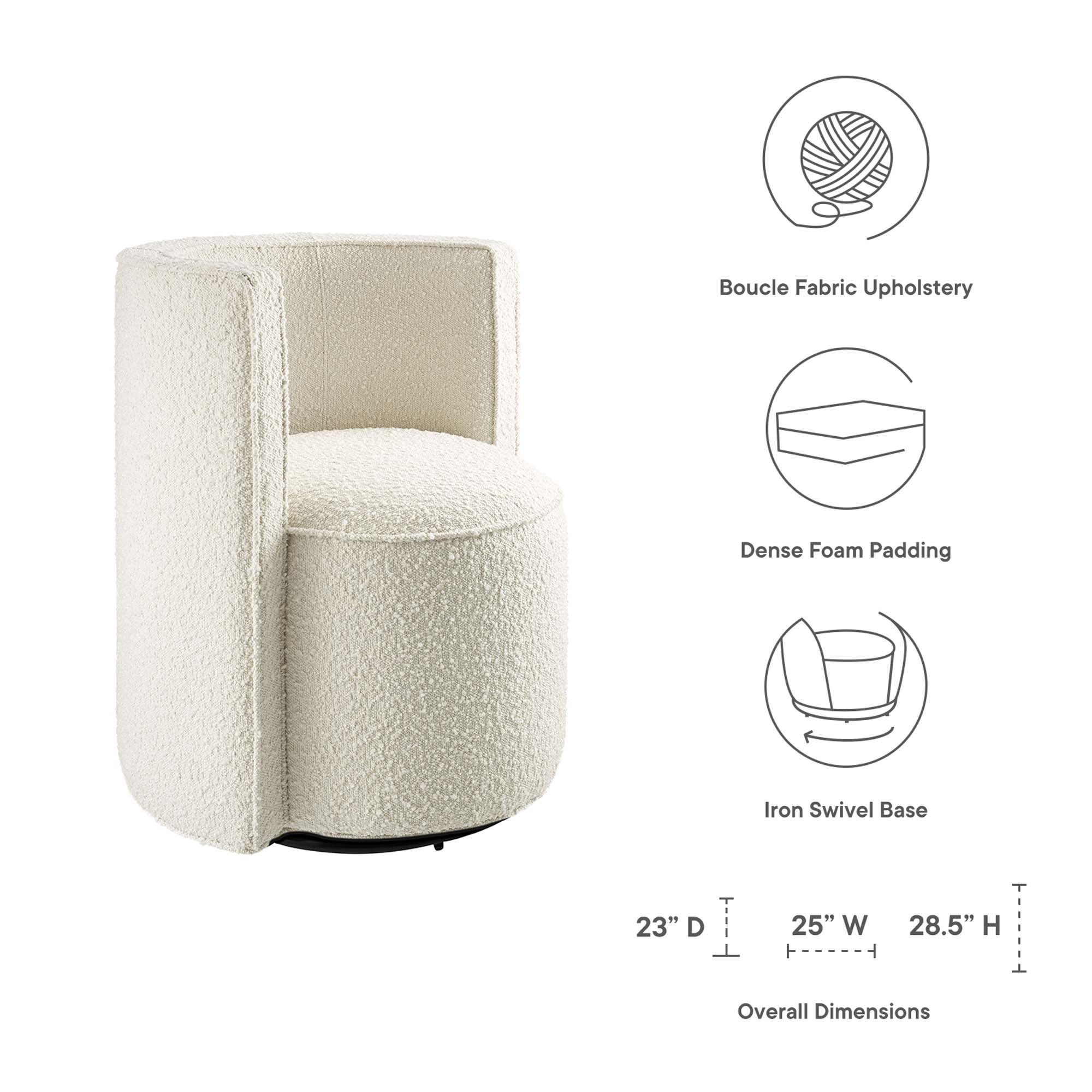 25 Inch Boucle Fabric Swivel Chair in Ivory - Image 2