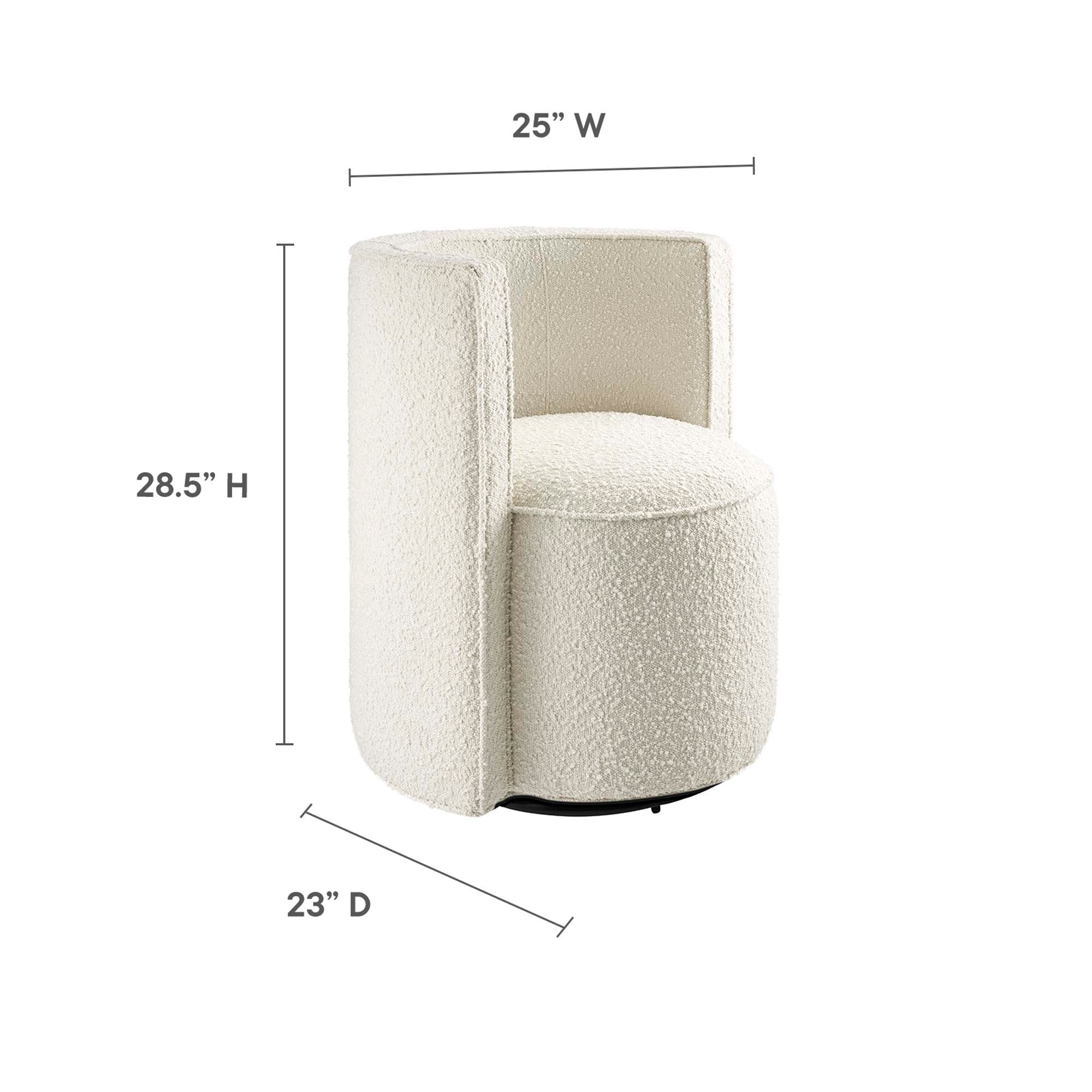 25 Inch Boucle Fabric Swivel Chair in Ivory - Image 3