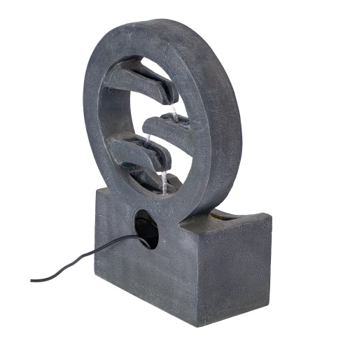 26.77"H Gray Circular Polyresin Outdoor Water Fountain with LED Light, Freestanding Modern Cascading Water Feature for Patio Garden Backyard Decor - Image 9