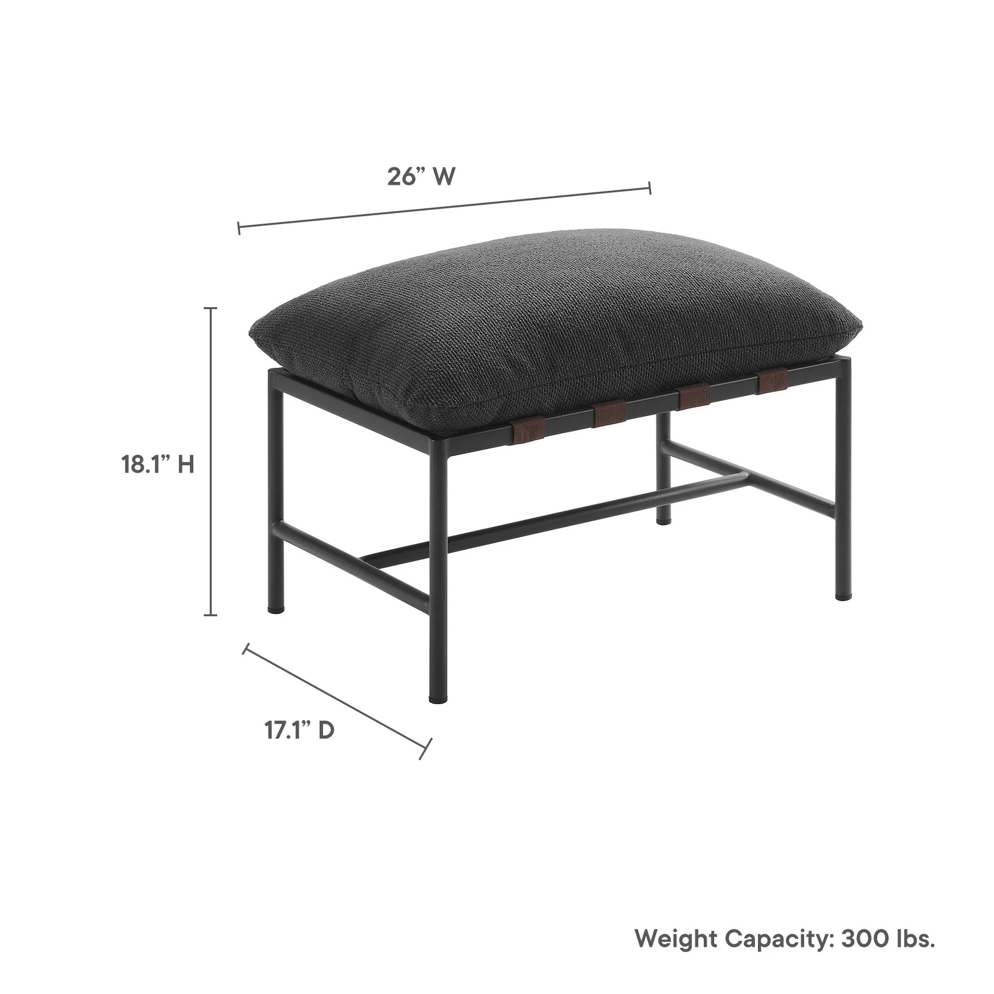 26" Charcoal Outdoor Patio Boucle Ottoman - Image 3