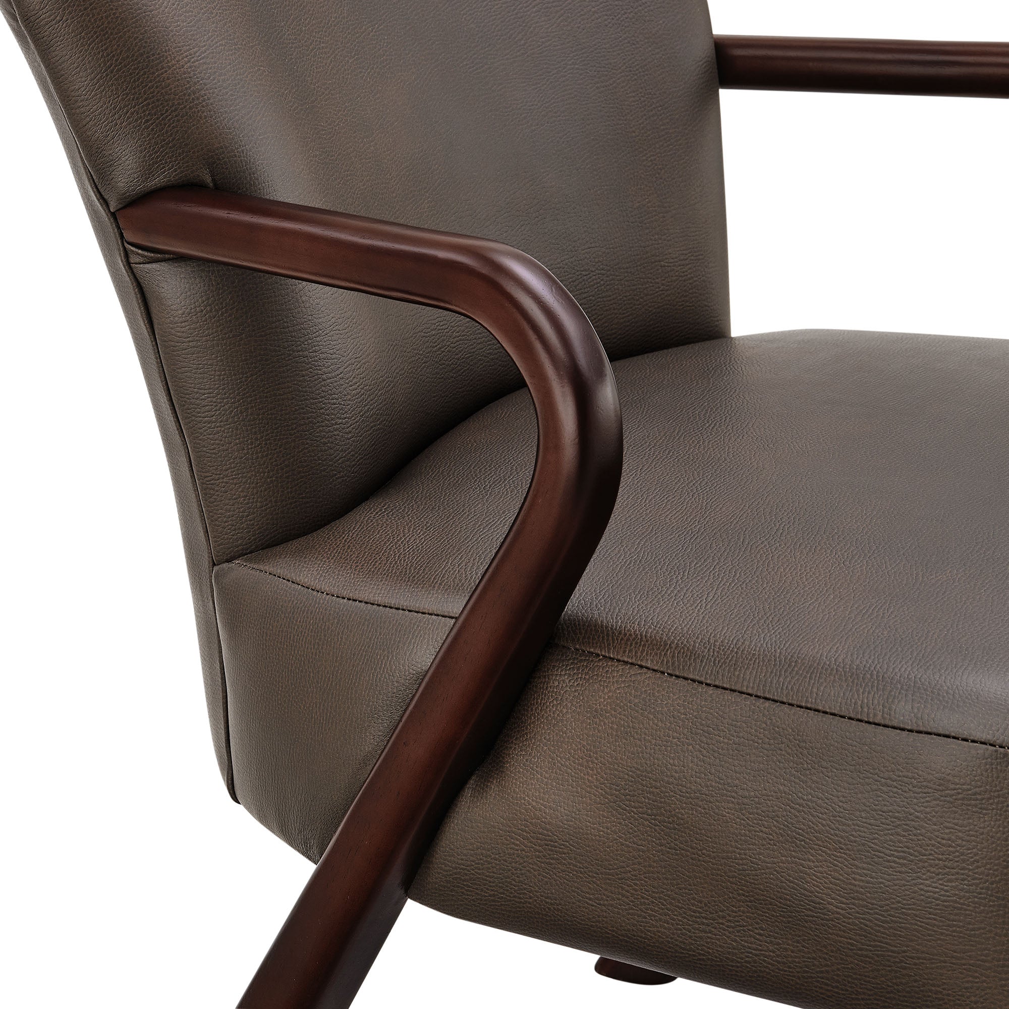 26 Inch Mid-Century Modern Faux Leather Accent Armchair with Sculptural Wood Frame - Image 13