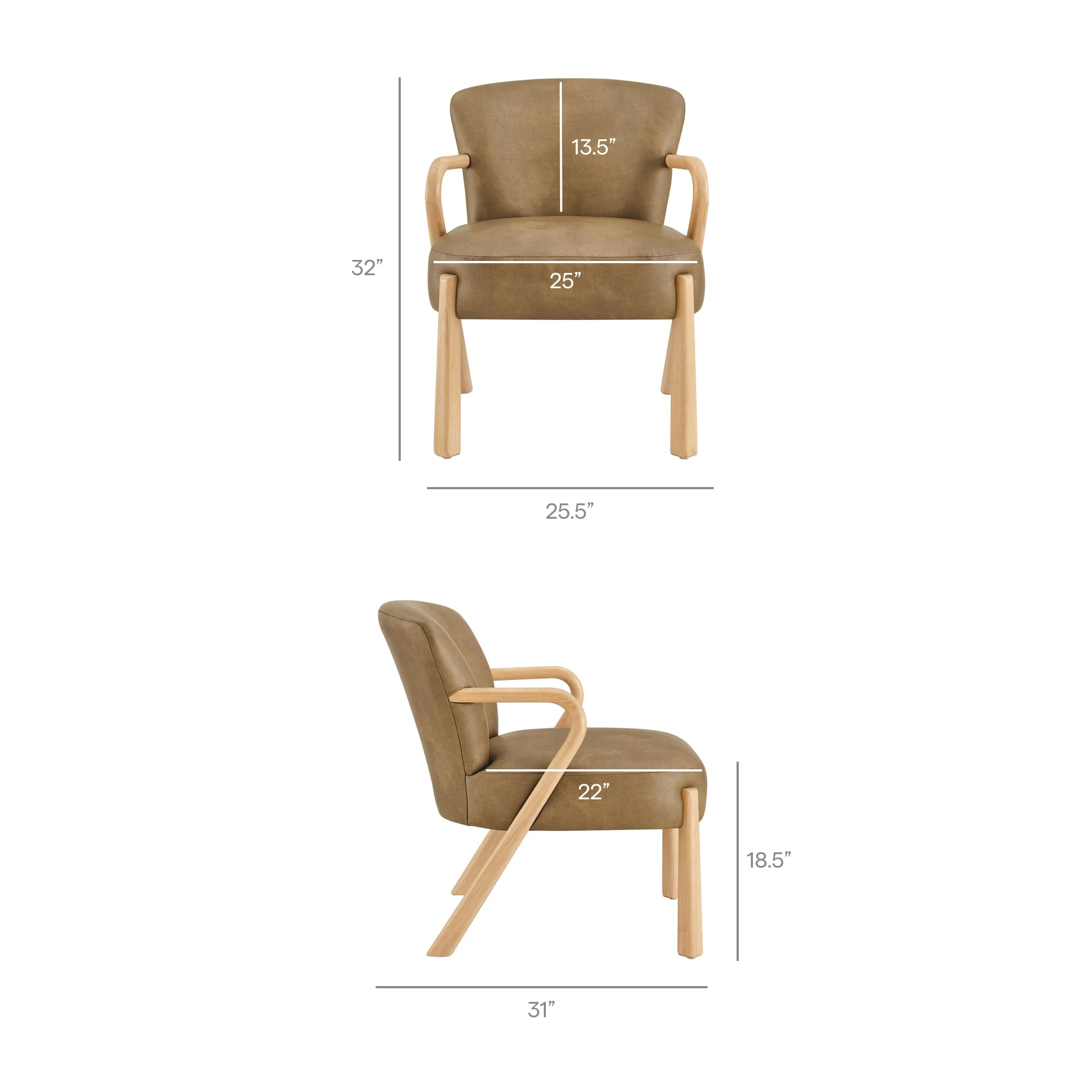 26 Inch Mid-Century Modern Faux Leather Accent Armchair with Sculptural Wood Frame - Image 3
