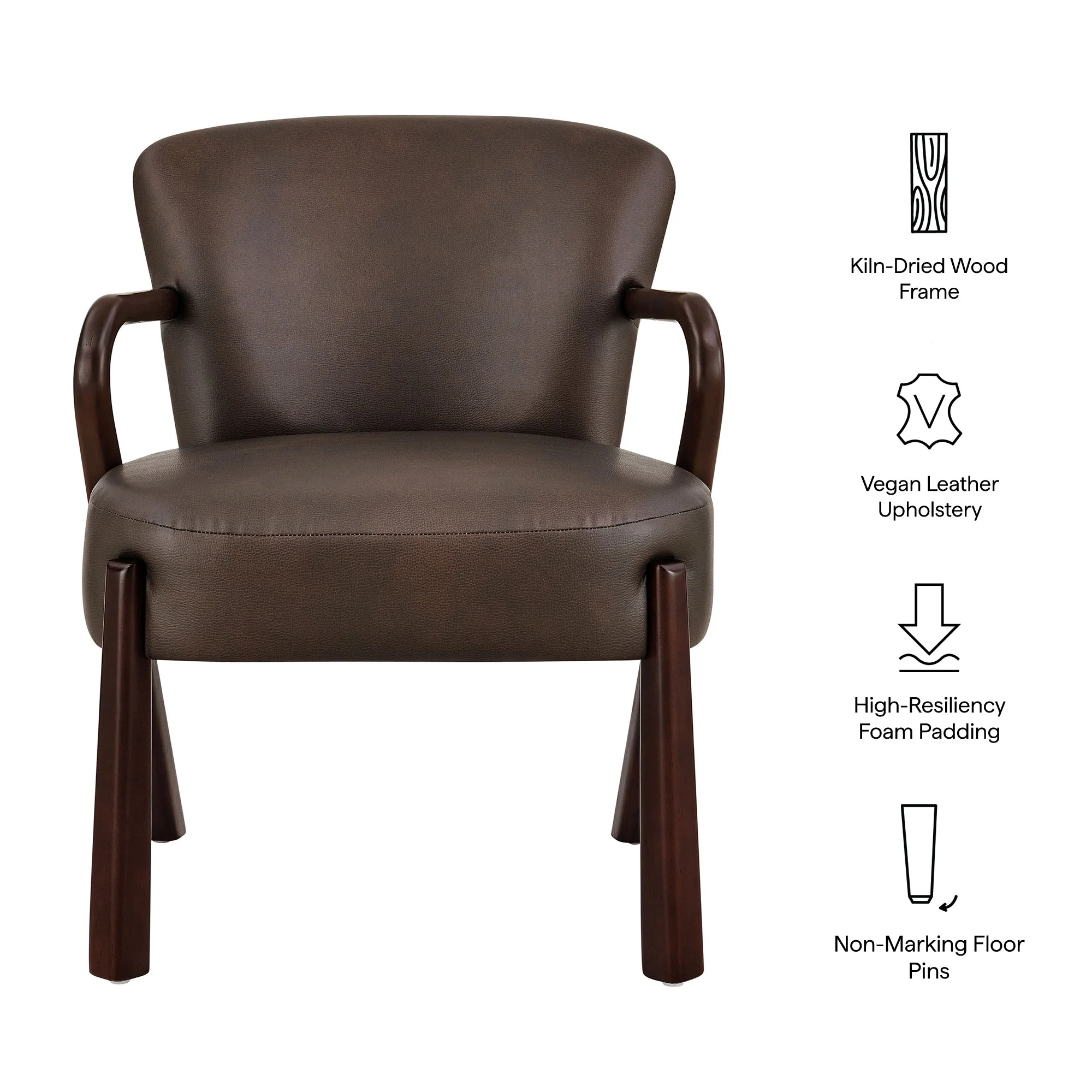 26 Inch Mid-Century Modern Faux Leather Accent Armchair with Sculptural Wood Frame - Image 9