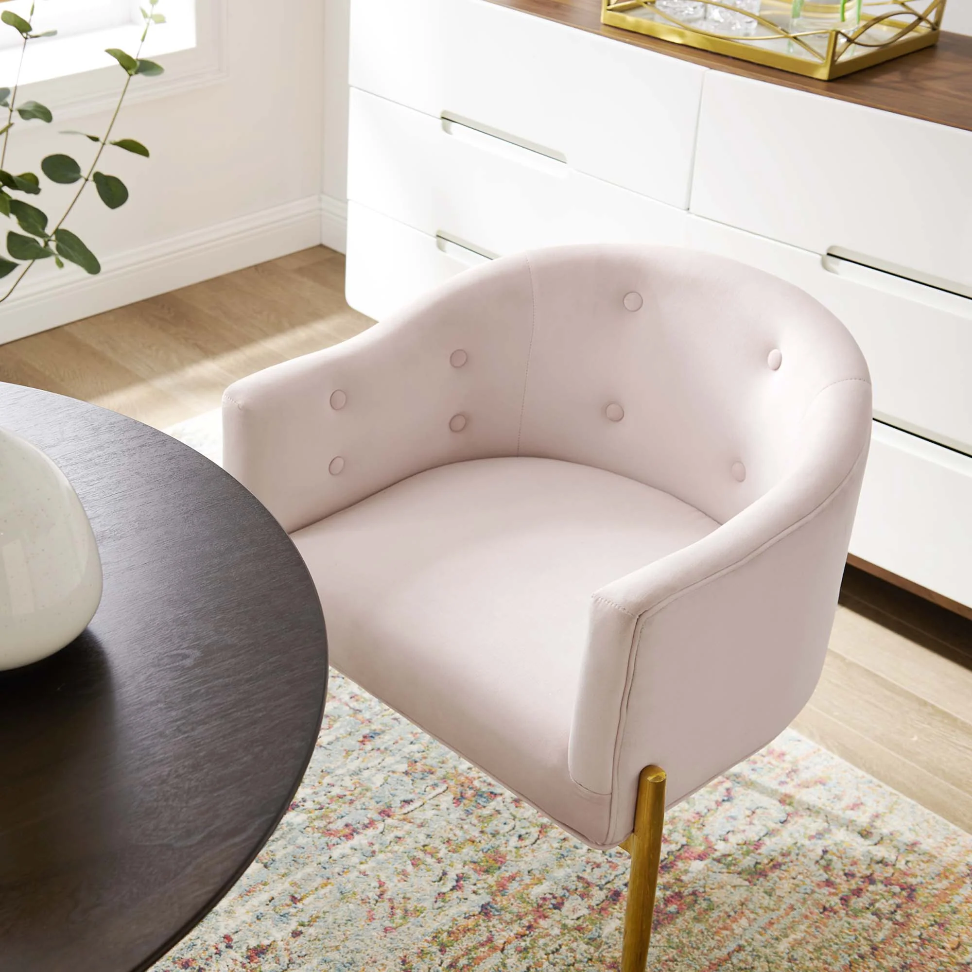 26 Inch Performance Velvet Accent Armchair with Gold Legs and Button Tufting - Image 27