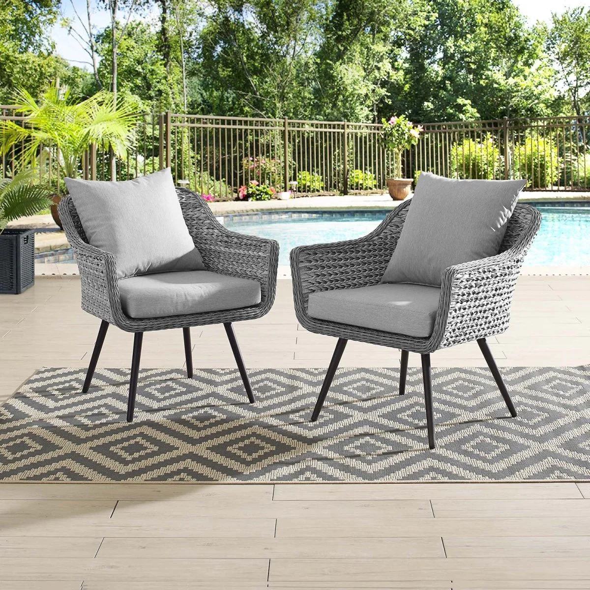 27" Gray Wicker Rattan Outdoor Patio Armchair Set of 2 - Image 6