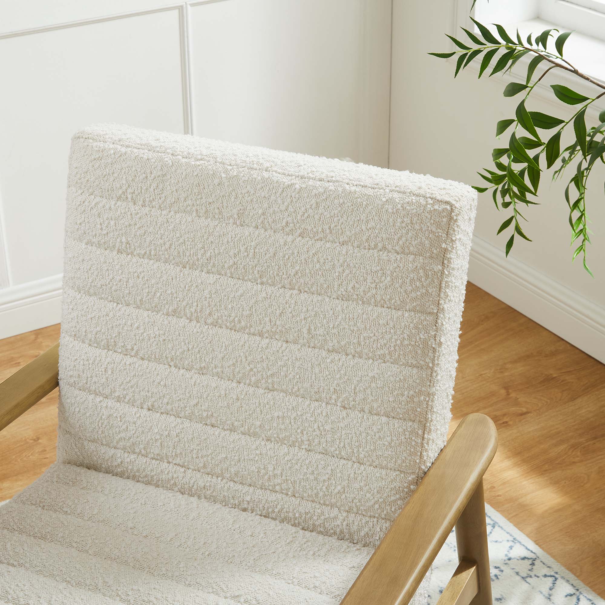 27 Inch Horizontal Channel Tufted Boucle Fabric Accent Chair - Image 7