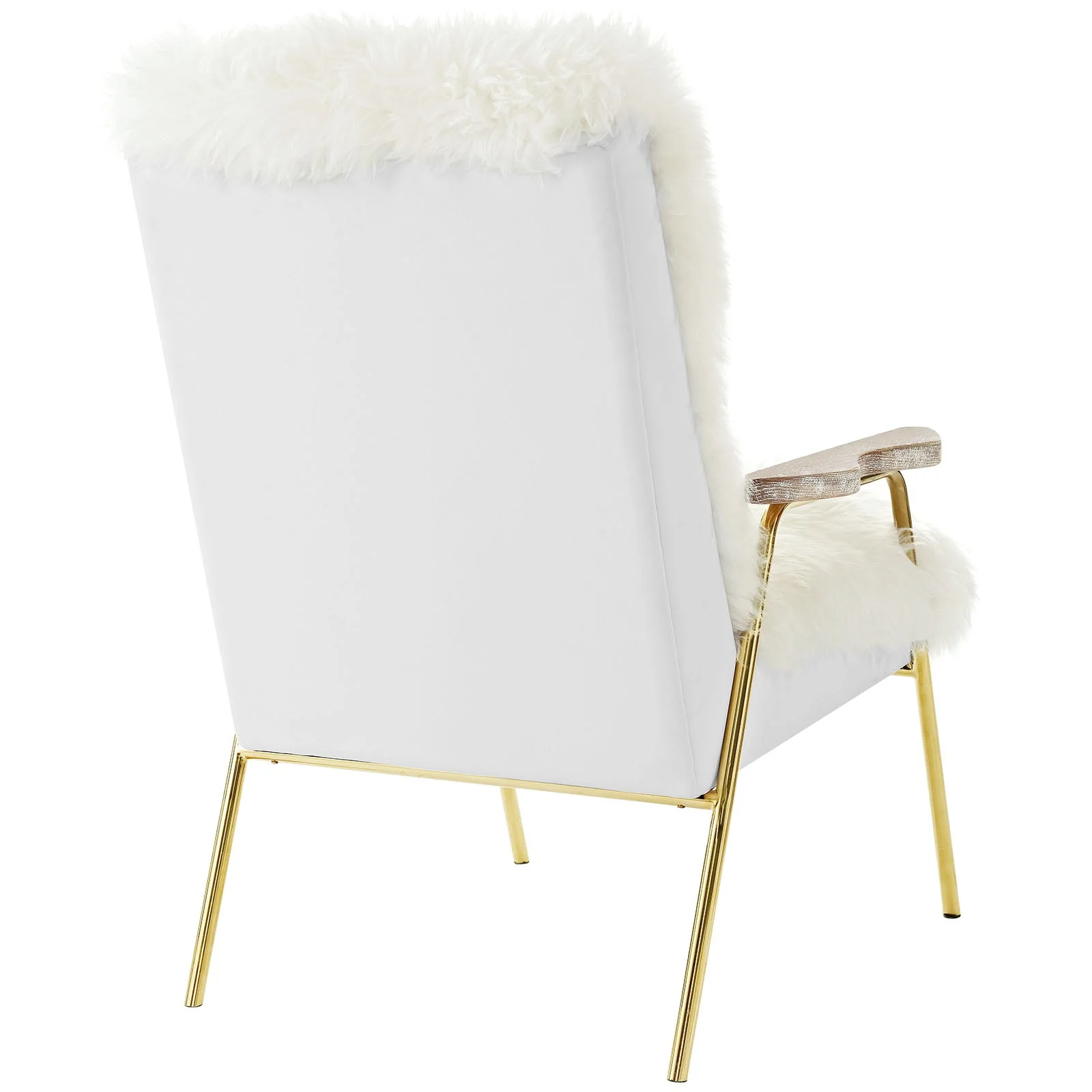 27 Inch Sheepskin Armchair with Solid Oak Armrests and Gold Accents - Image 7