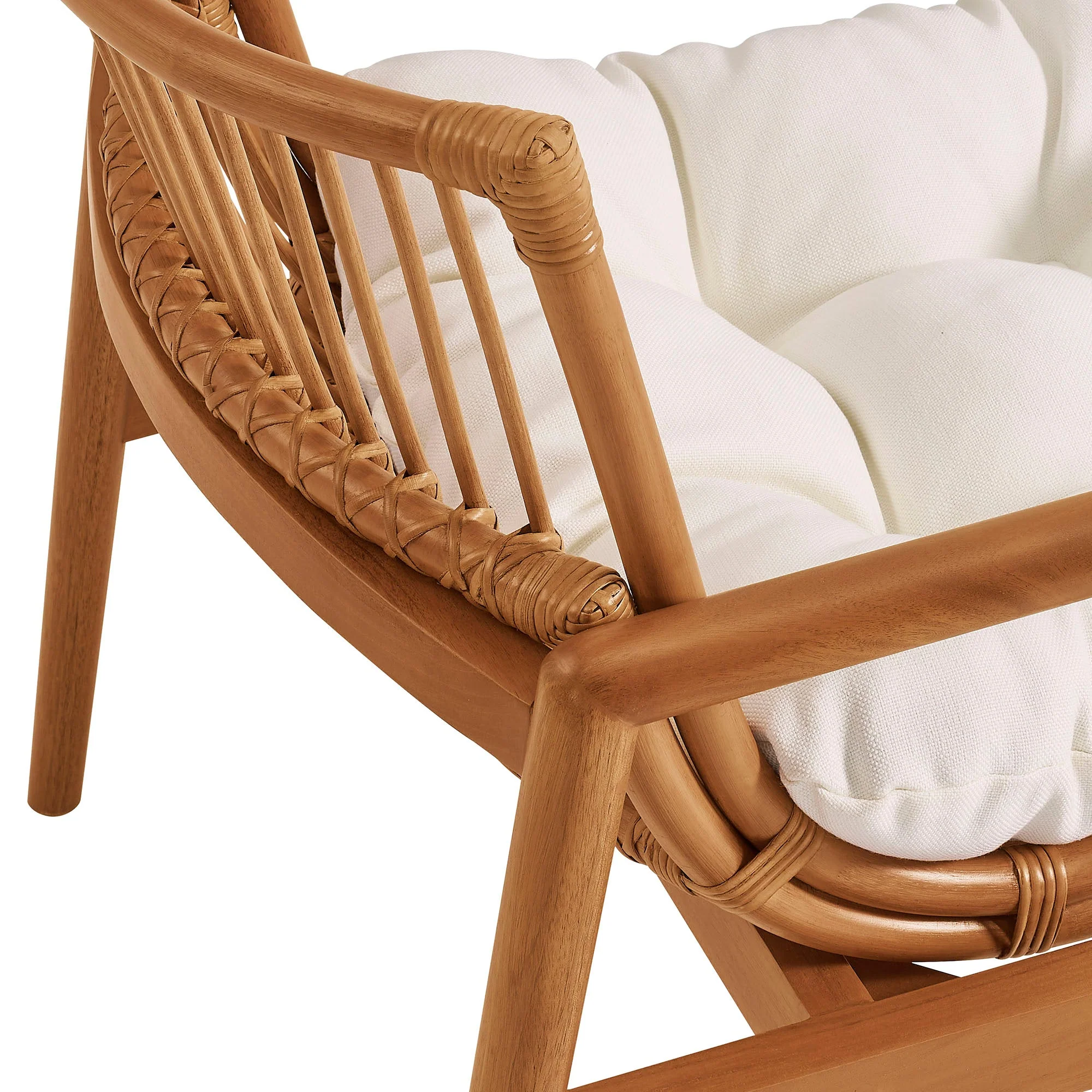 27 Inch Wood and Natural Rattan Lounge Chair with Mahogany Frame - Image 8