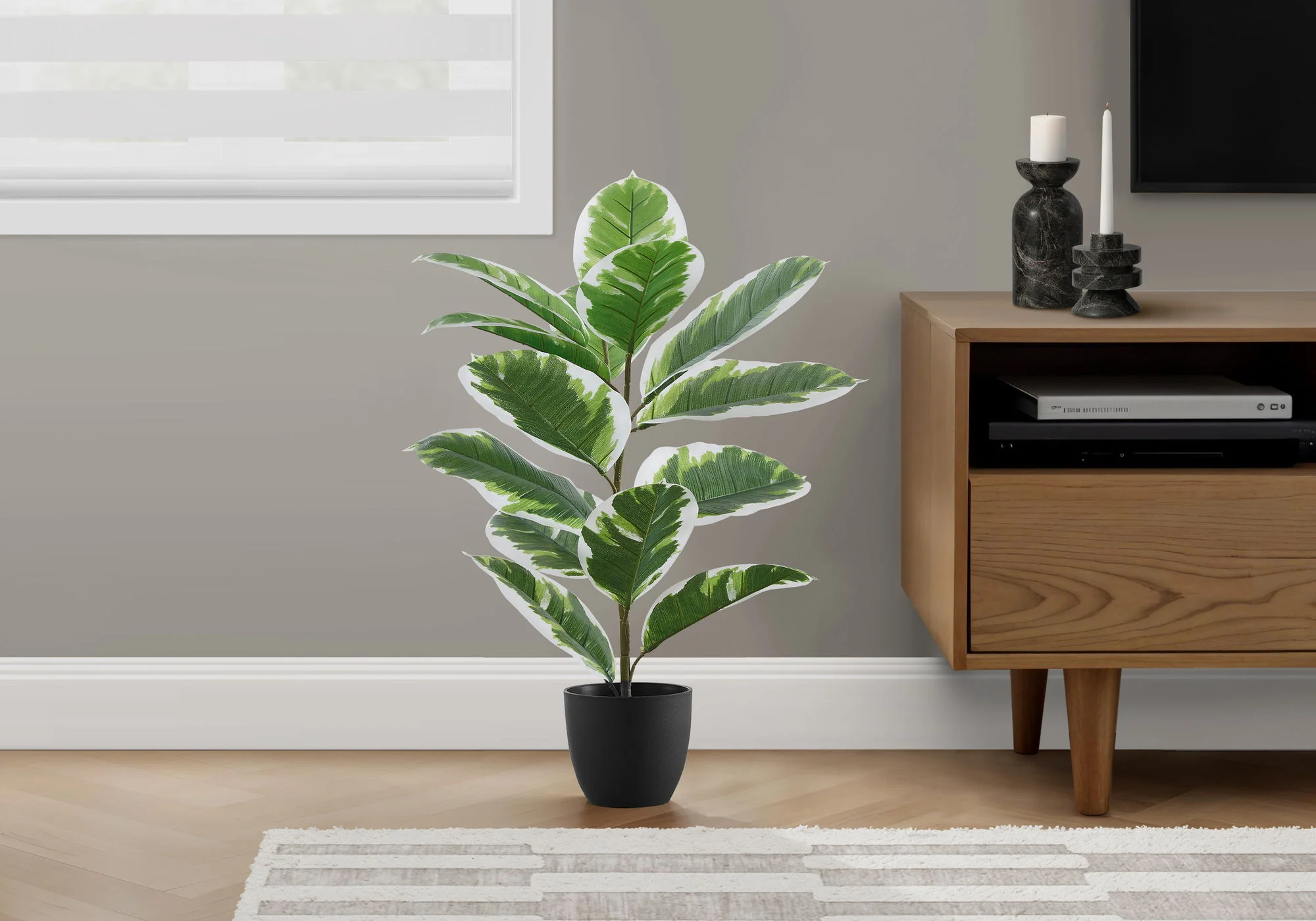 27" Tall, Artificial Plant, Rubber, Indoor, Faux, Fake, Table, Greenery, Potted, Real Touch, Decorative - Green / Black