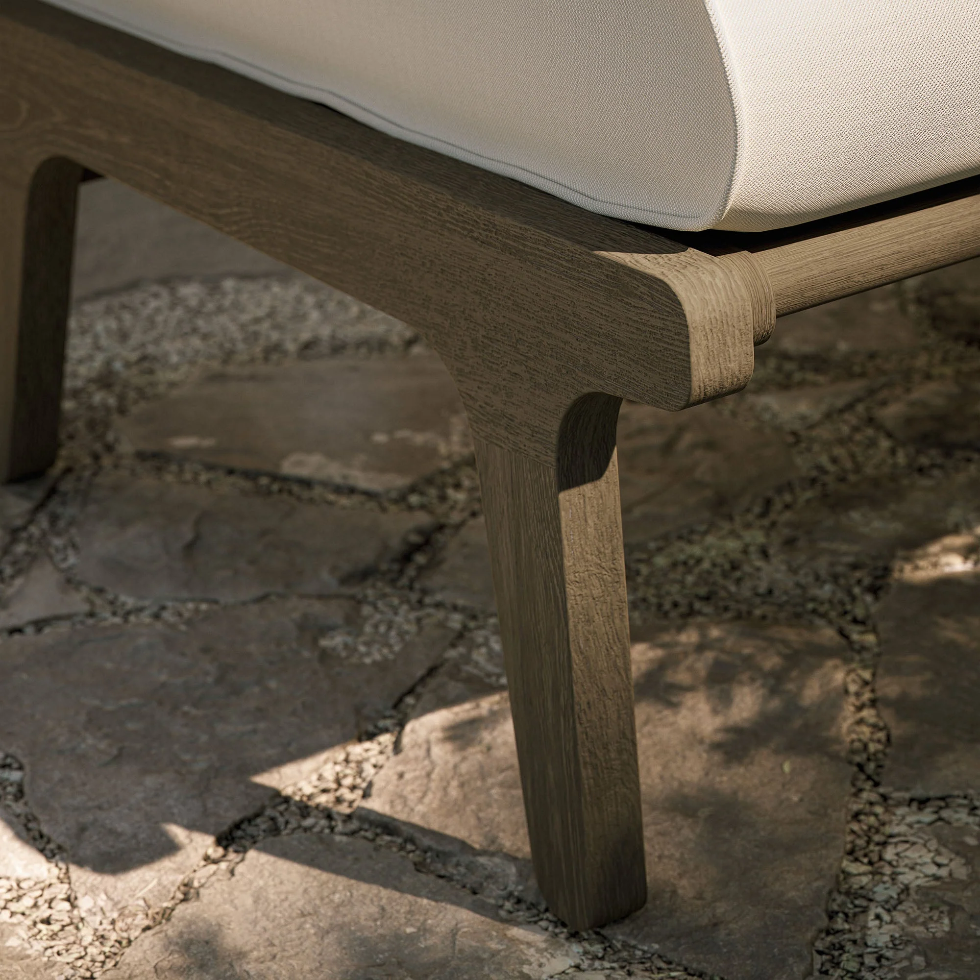 27" Weathered Gray and White Outdoor Teak Ottoman - Image 4
