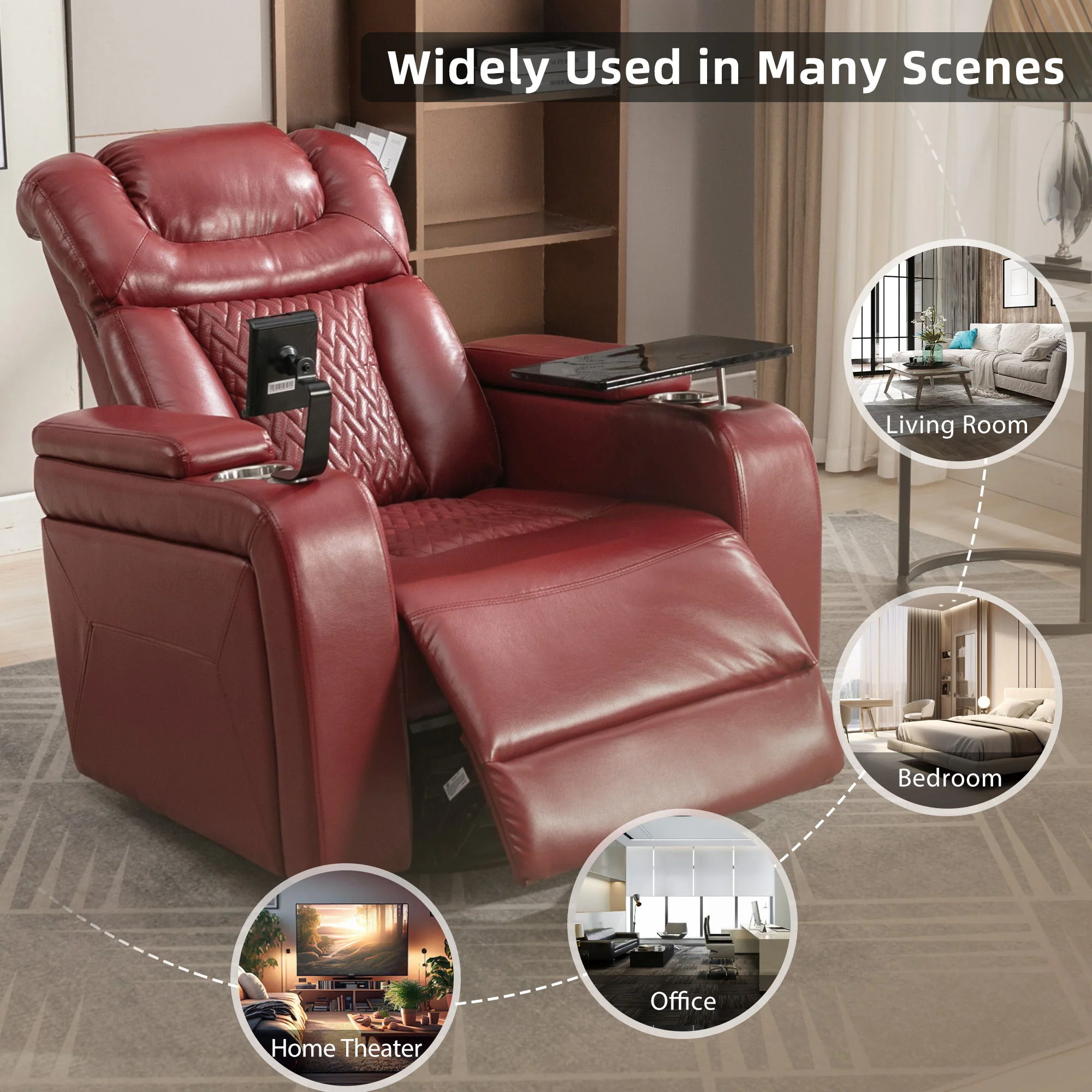 270 Degree Swivel Power Recliner With Tray Table, Phone Holder, Cup Holder, USB Port - Image 14