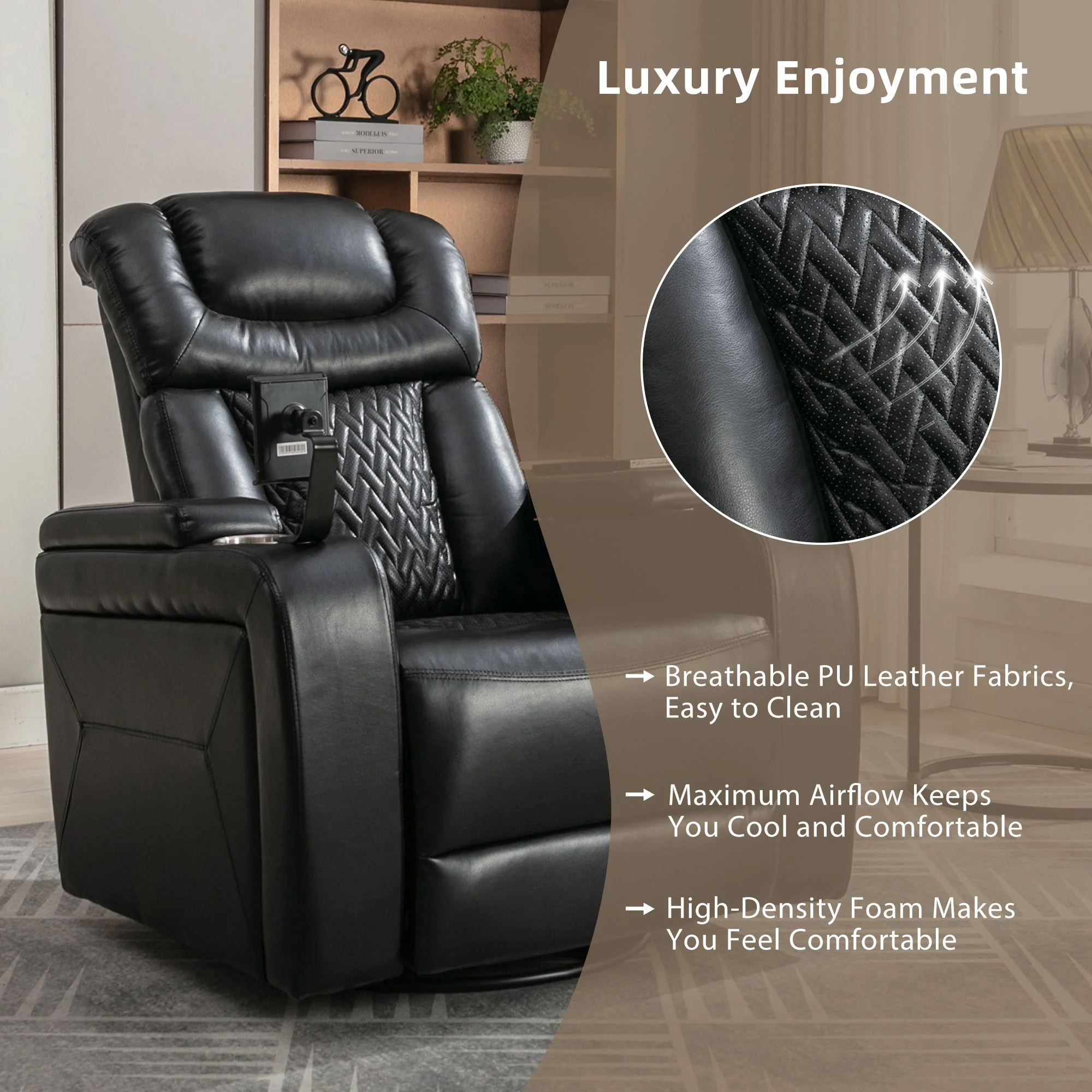 270 Degree Swivel Power Recliner With Tray Table, Phone Holder, Cup Holder, USB Port - Image 19