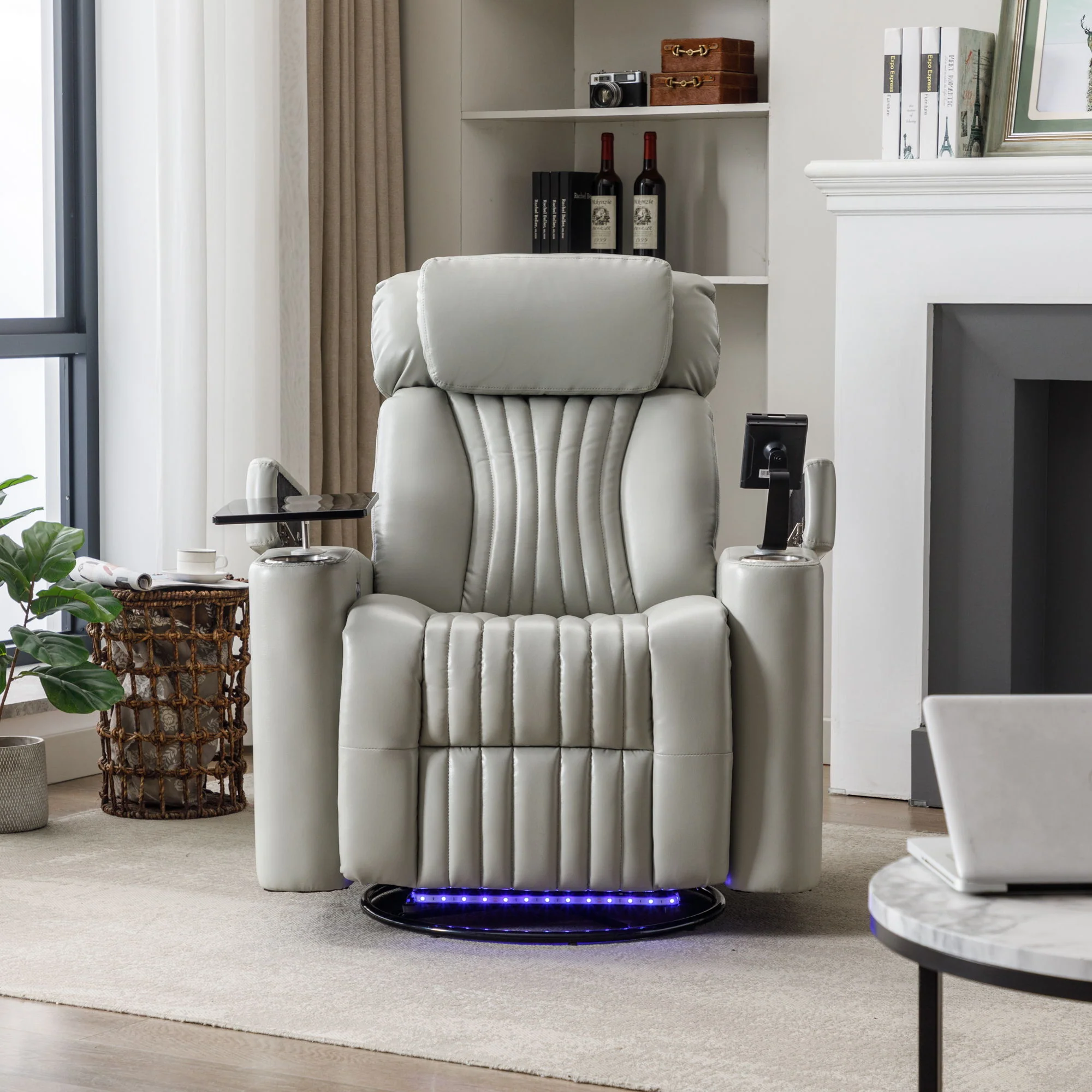270° Power Swivel Recliner Home Theater Chair With Hidden Arm Storage, LED Light, Cup Holder, And Tray Table - Image 19