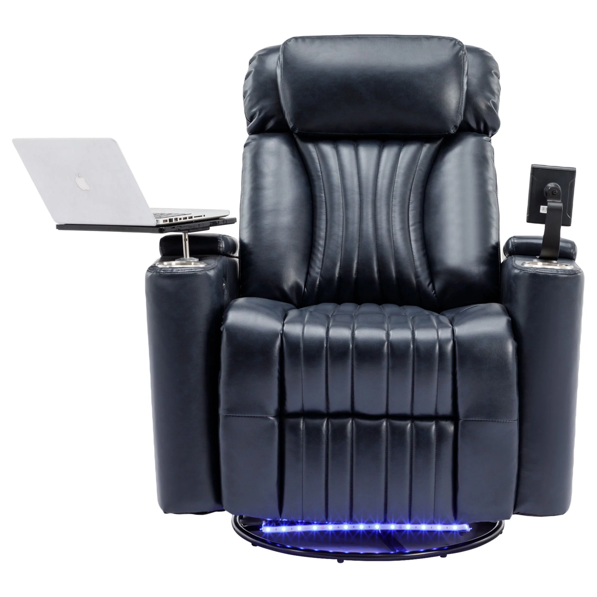 270° Power Swivel Recliner Home Theater Chair With Hidden Arm Storage, LED Light, Cup Holder, And Tray Table - Image 2