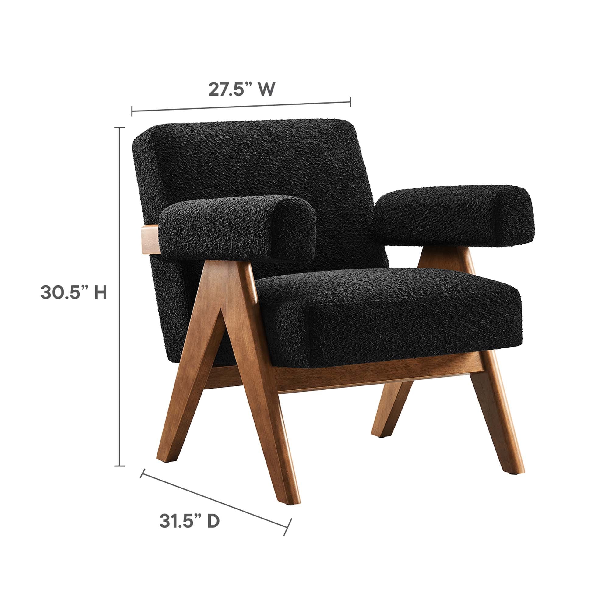 28 Inch Boucle Fabric Armchair with V-Shaped Wood Legs - Image 10