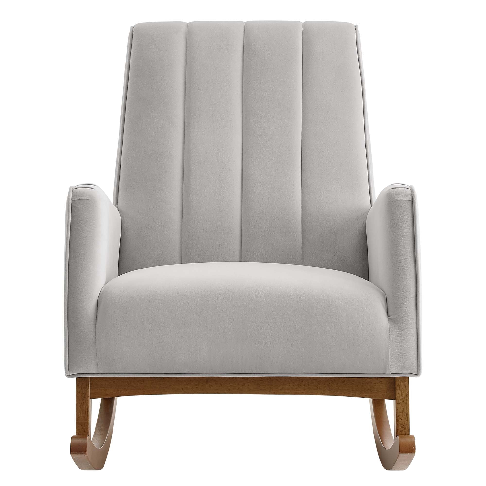 28 Inch Channel Tufted Performance Velvet Rocking Chair in Light Gray - Image 5