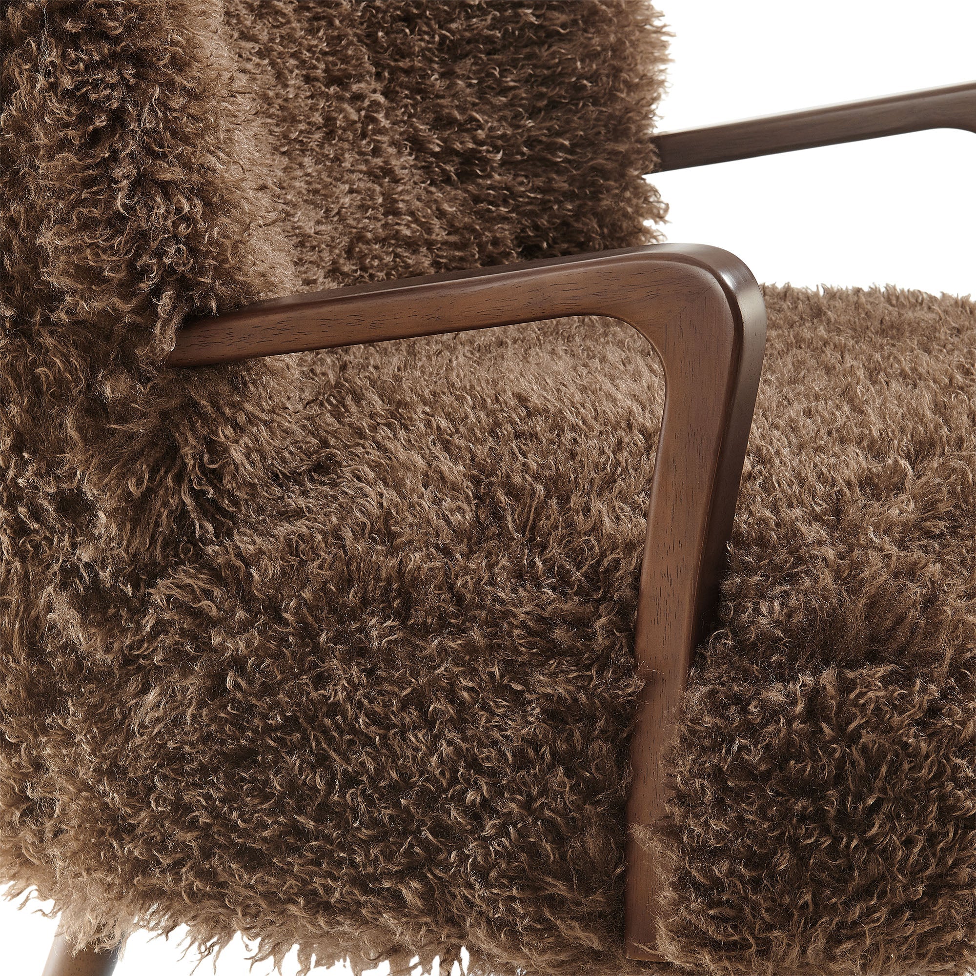 28 Inch Mid-Century Modern Faux High-Pile Shearling Accent Armchair with Wood Frame - Image 13