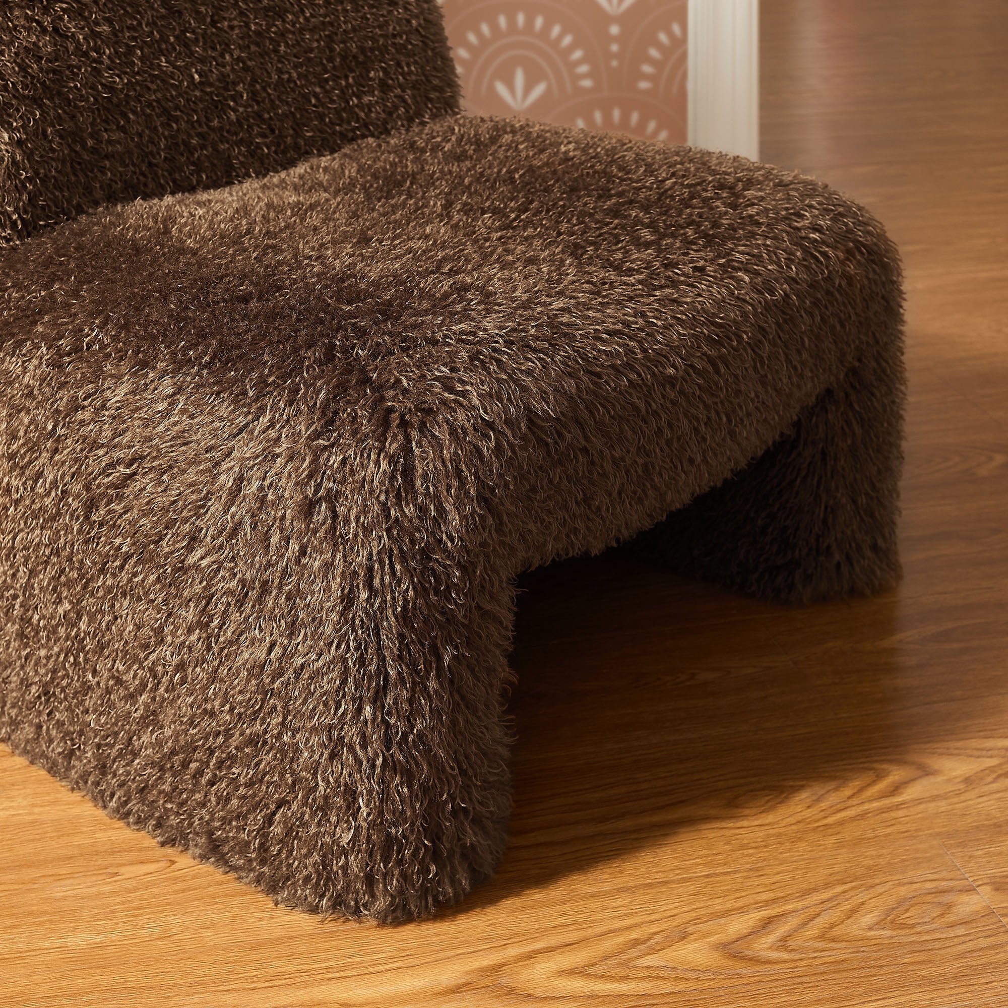 28 Inch Modern Shaggy Faux Fur Armless Accent Chair with Round Silhouette and Sled Base - Image 12