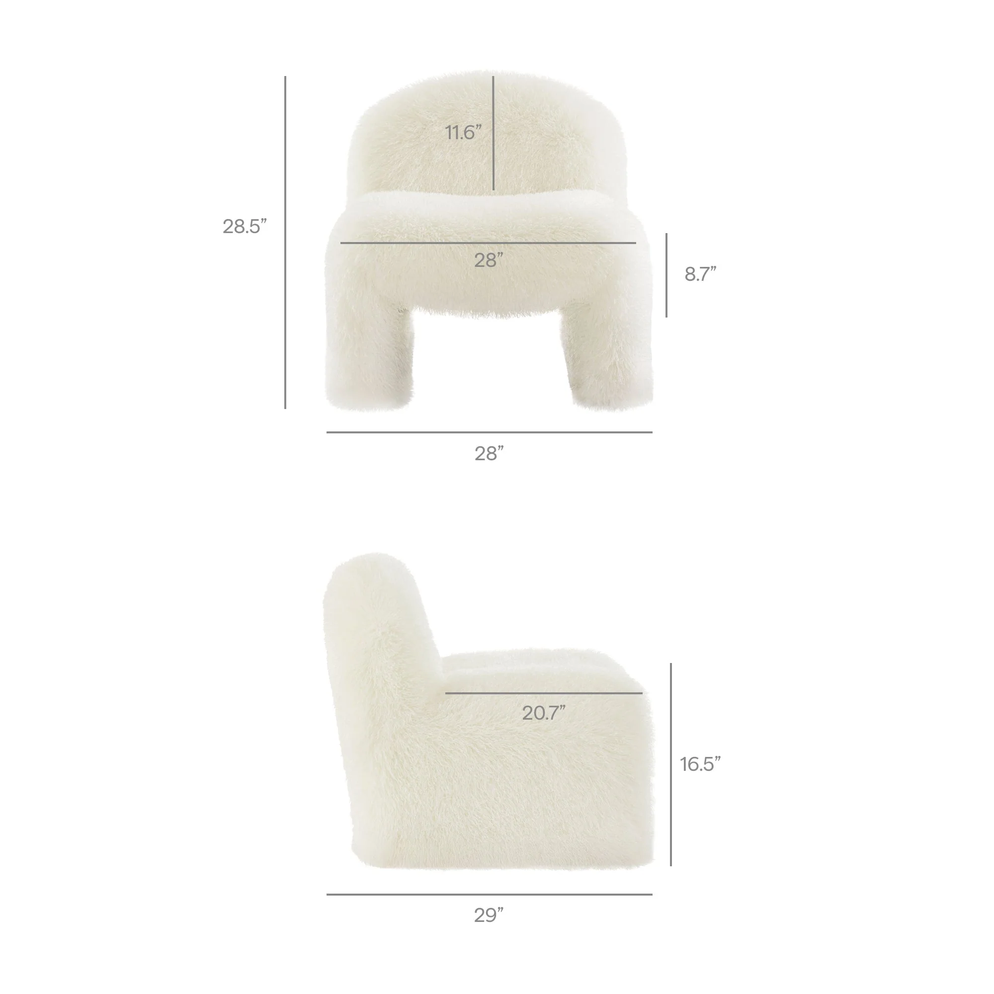 28 Inch Modern Shaggy Faux Fur Armless Accent Chair with Round Silhouette and Sled Base - Image 3