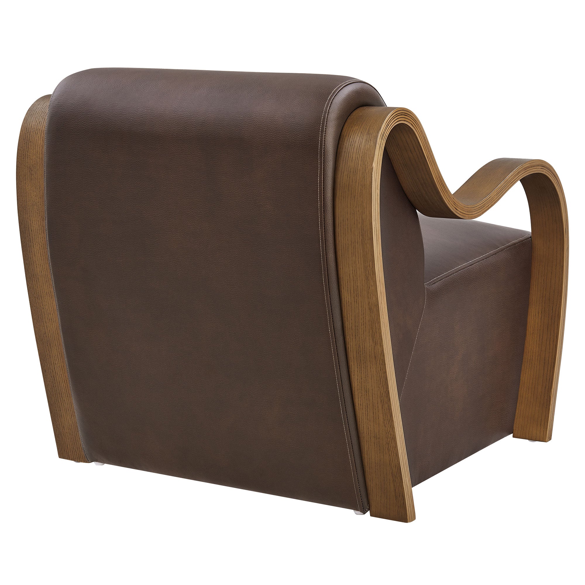 28 Inch Modern Vegan Leather Accent Armchair with Sculptural Bentwood Arms - Image 12