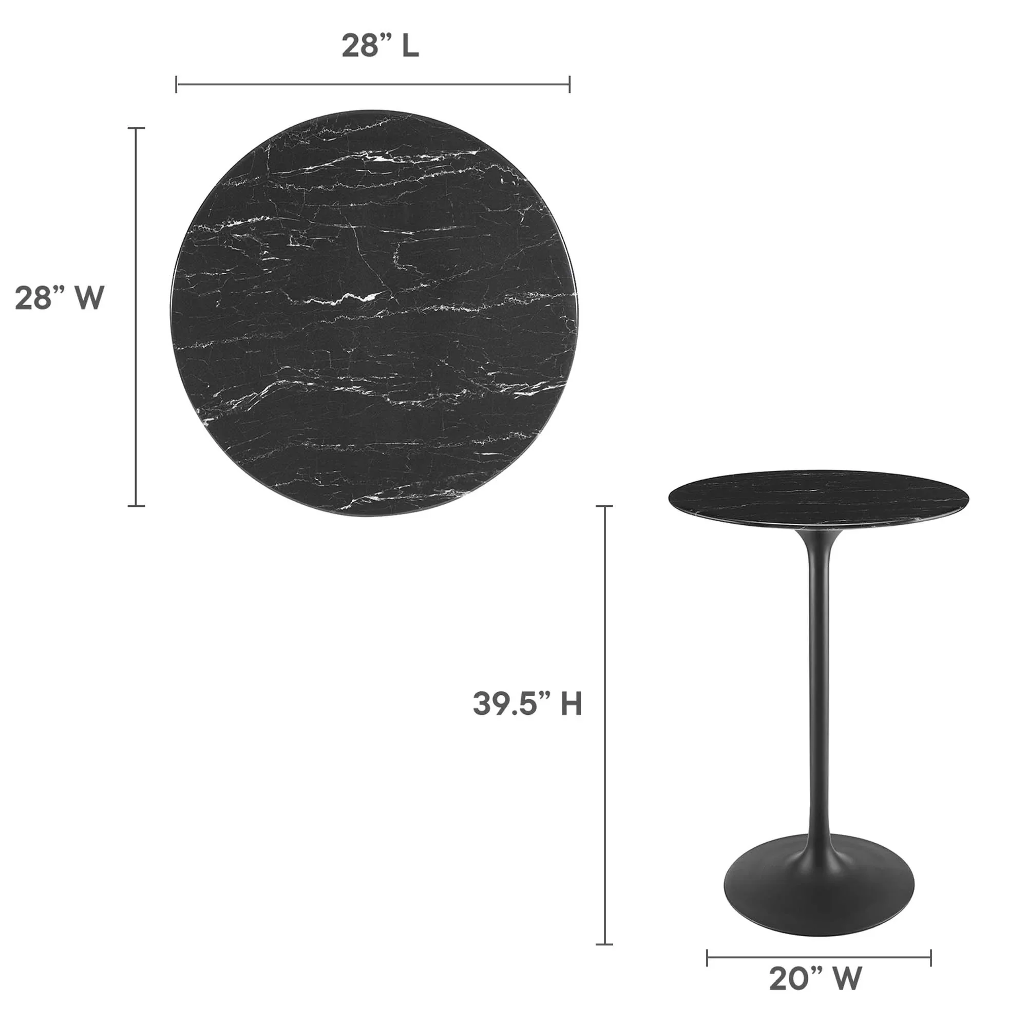 28 Inch Round Faux Marble Pedestal Bar Table – White and Gold - Image 25