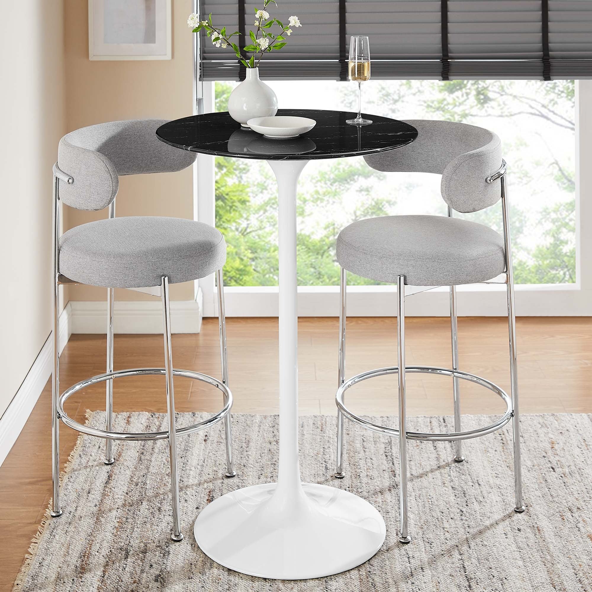 28 Inch Round Faux Marble Pedestal Bar Table – White and Gold - Image 30