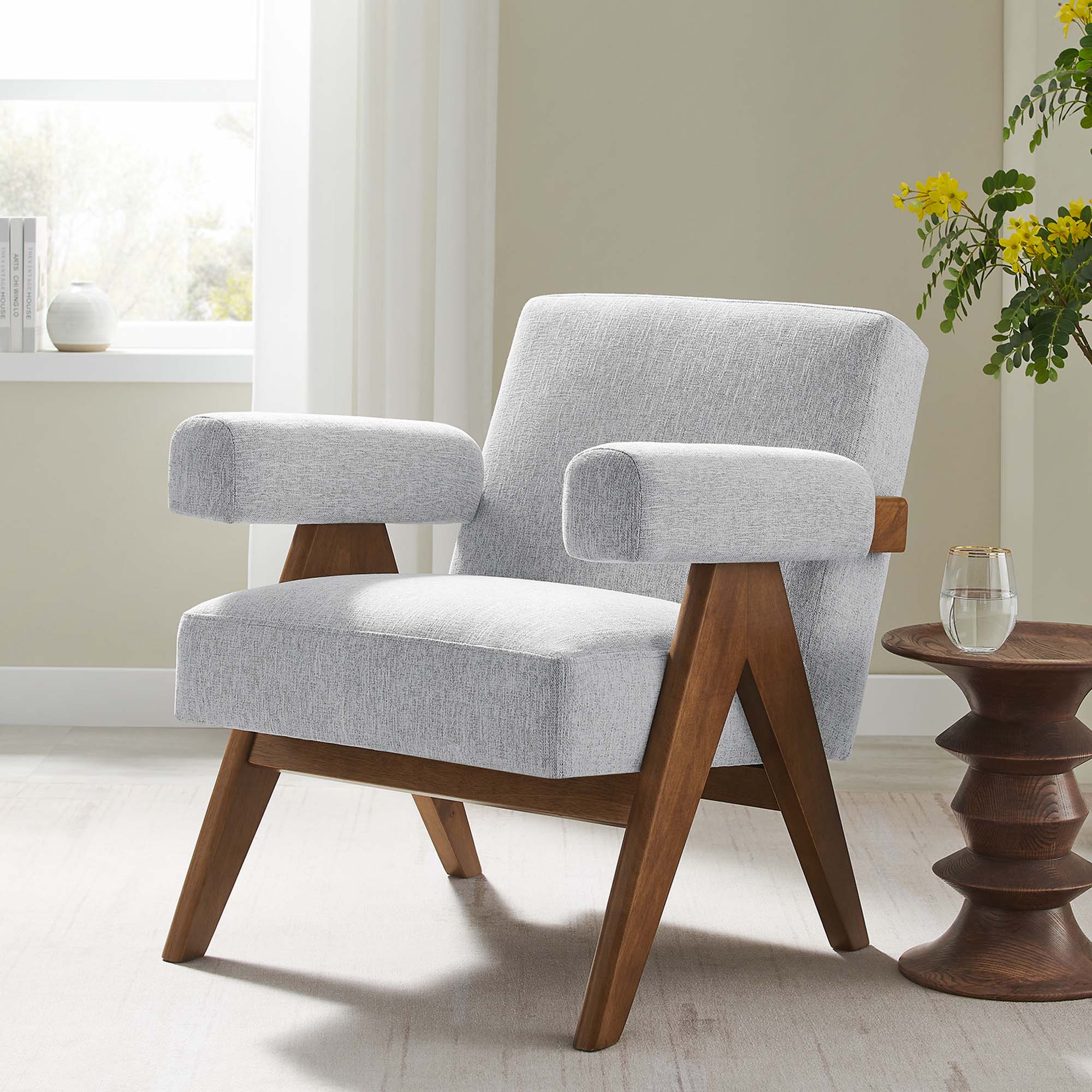 28 Inch Woven Heathered Fabric Armchair with Wood Legs - Image 28